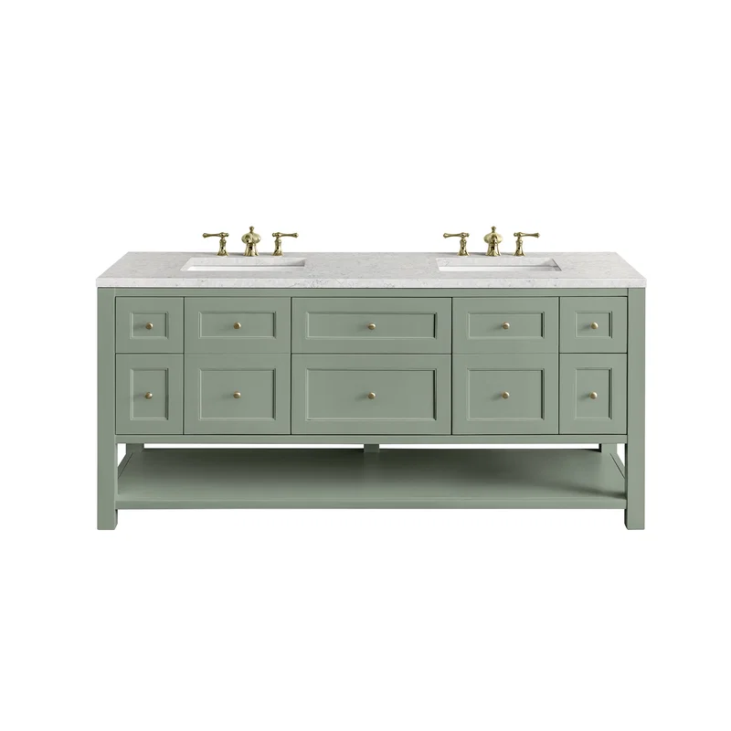 Breckenridge 72" Double Vanity, Smokey Celadon w/ 3 CM Eternal Jasmine Pearl Top w/FreePower Wireless Charger