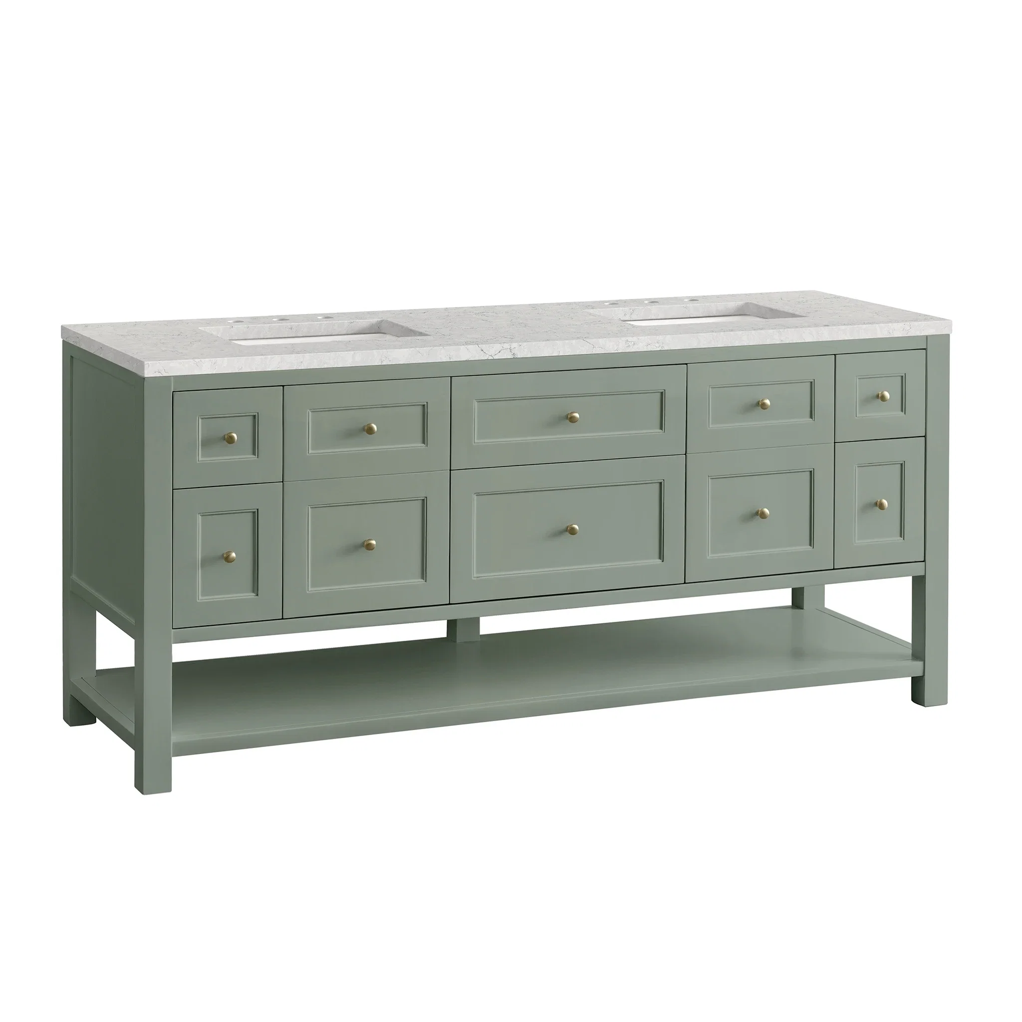 Breckenridge 72" Double Vanity, Smokey Celadon w/ 3 CM Eternal Jasmine Pearl Top w/FreePower Wireless Charger