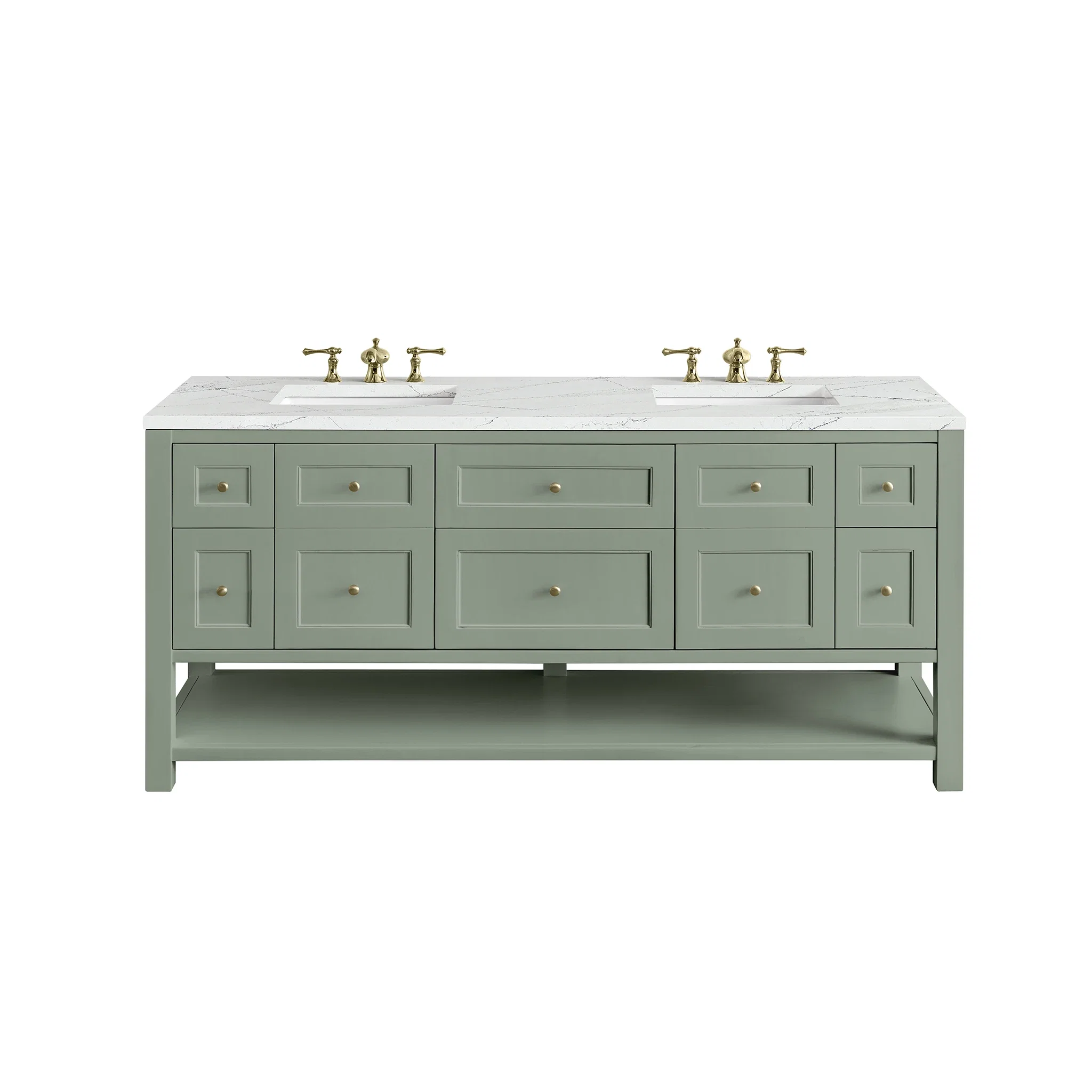 Breckenridge 72" Double Vanity, Smokey Celadon w/ 3 CM Ethereal Noctis Top w/FreePower Wireless Charger