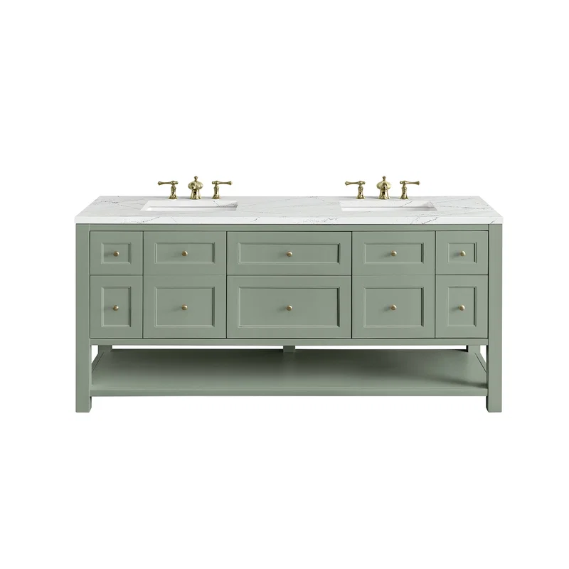 Breckenridge 72" Double Vanity, Smokey Celadon w/ 3 CM Ethereal Noctis Top w/FreePower Wireless Charger