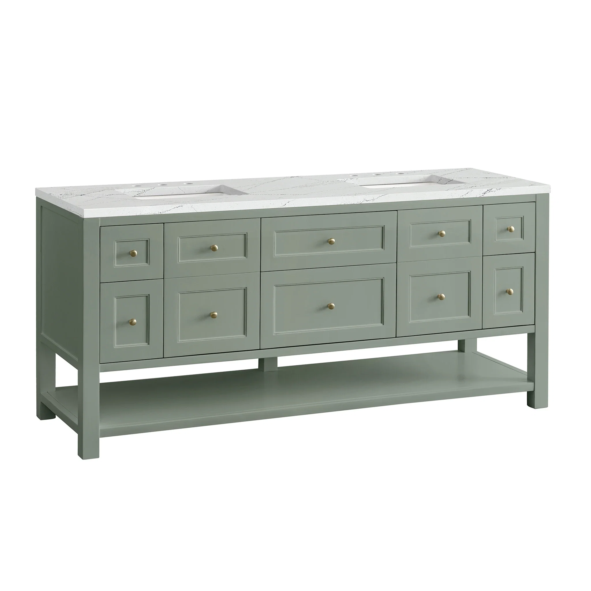 Breckenridge 72" Double Vanity, Smokey Celadon w/ 3 CM Ethereal Noctis Top w/FreePower Wireless Charger