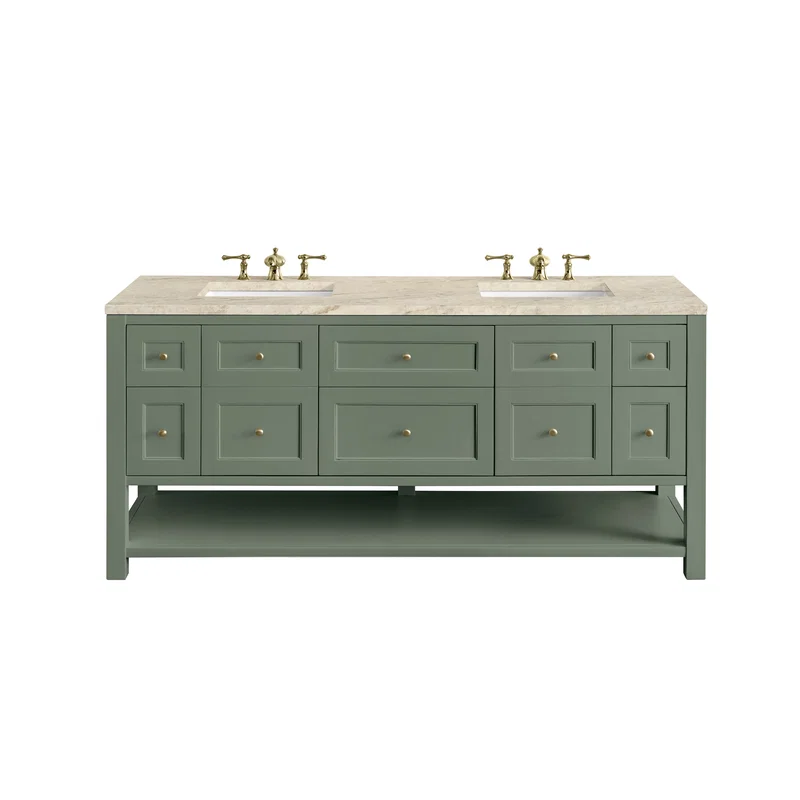 Breckenridge 72" Double Vanity, Smokey Celadon, w/ 3 CM Tajnar Eclos Top w/FreePower Wireless Charger