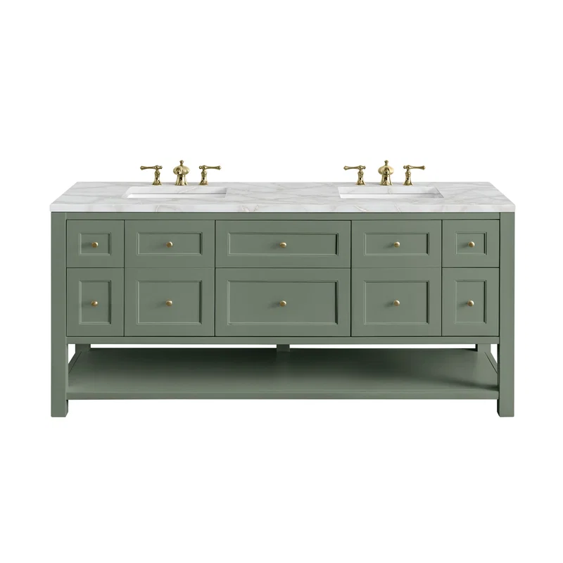 Breckenridge 72" Double Vanity, Smokey Celadon w/ 3 CM Victorian Silver Top w/FreePower Wireless Charger