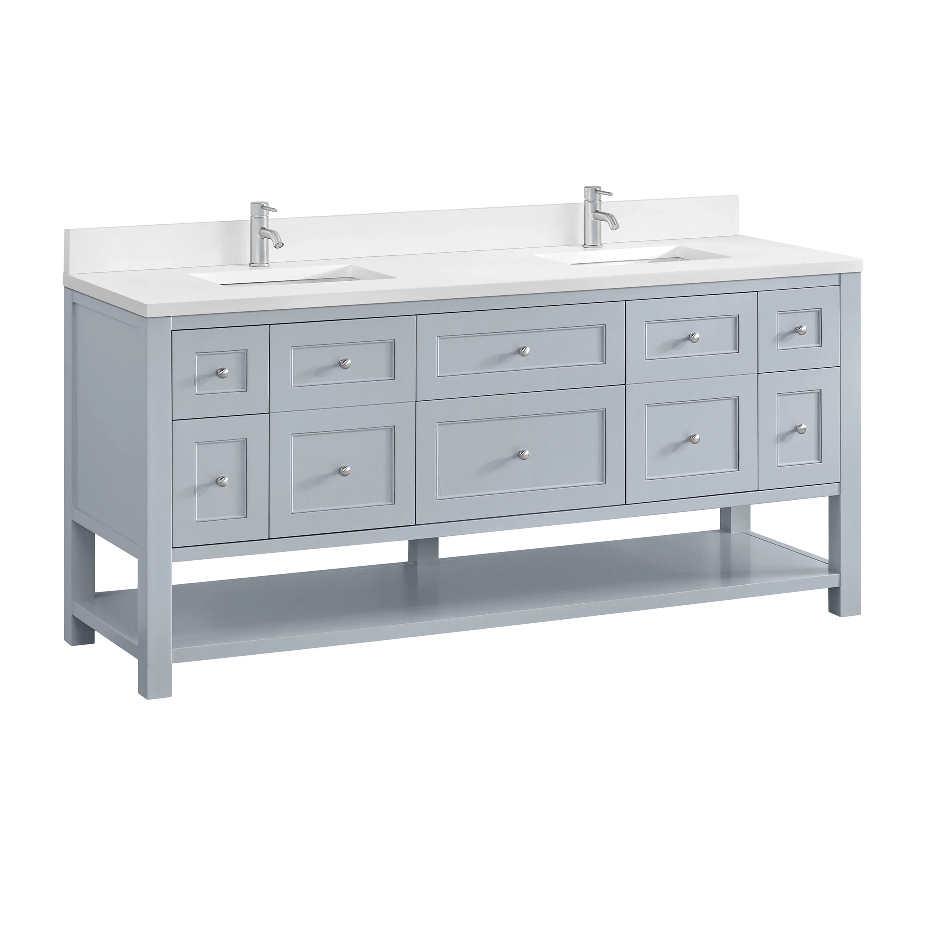 Breckenridge 72" Double Vanity, Serenity Blue, w/ Double Hole 3 CM White Zeus Quartz Top & Backsplash