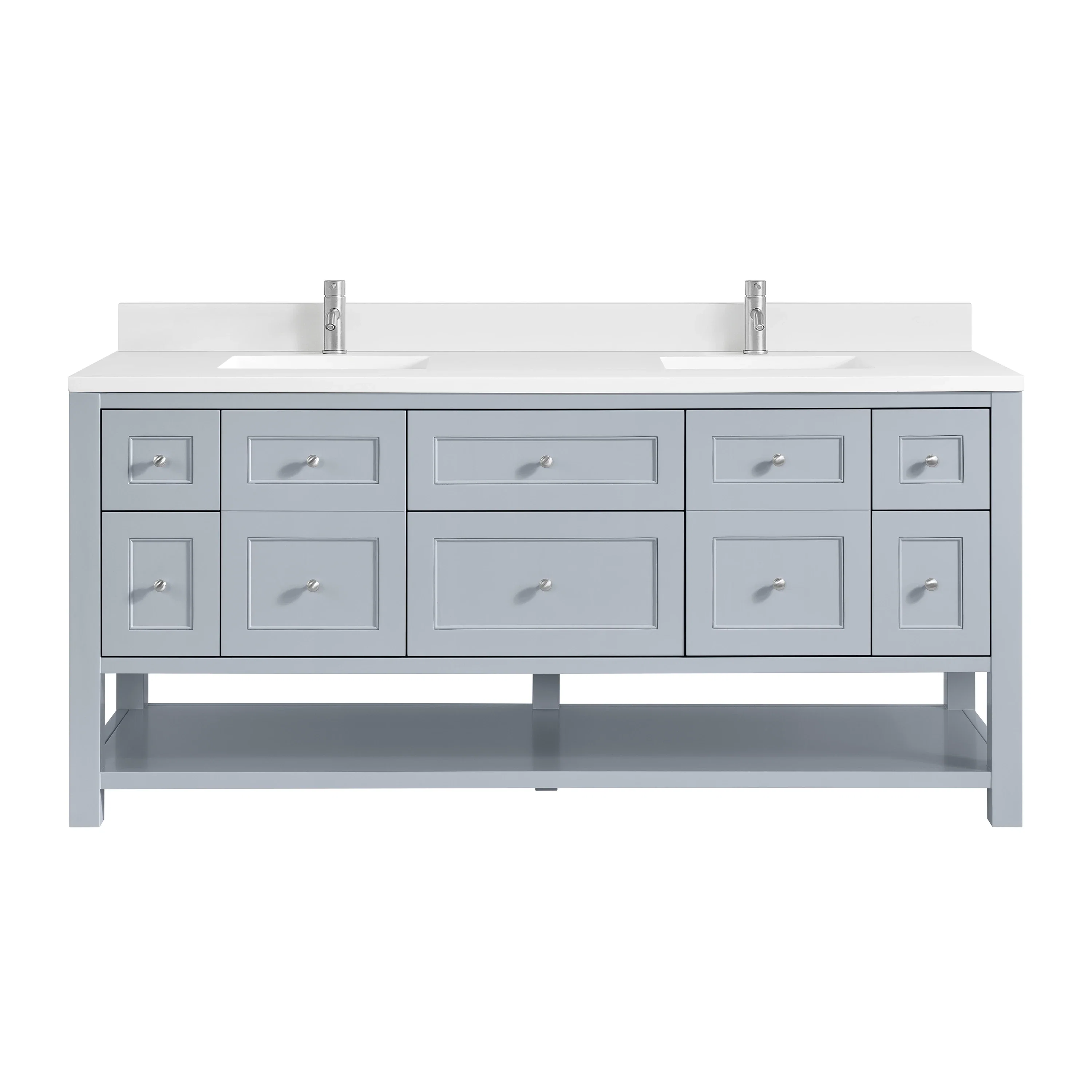 Breckenridge 72" Double Vanity, Serenity Blue, w/ Double Hole 3 CM White Zeus Quartz Top & Backsplash