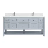 Breckenridge 72" Double Vanity, Serenity Blue, w/ Double Hole 3 CM White Zeus Quartz Top & Backsplash