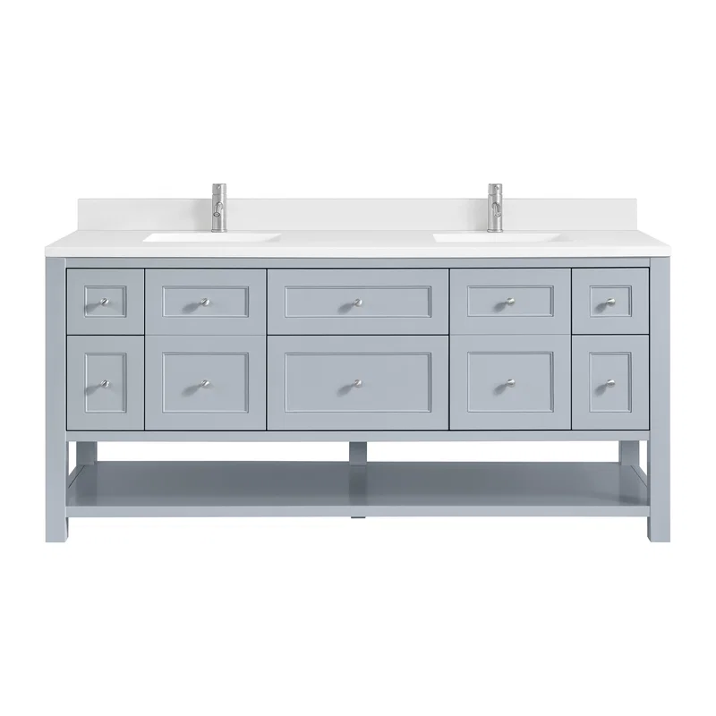Breckenridge 72" Double Vanity, Serenity Blue, w/ Double Hole 3 CM White Zeus Quartz Top & Backsplash