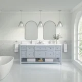 Breckenridge 72" Double Vanity, Serenity Blue, w/ Double Hole 3 CM White Zeus Quartz Top & Backsplash