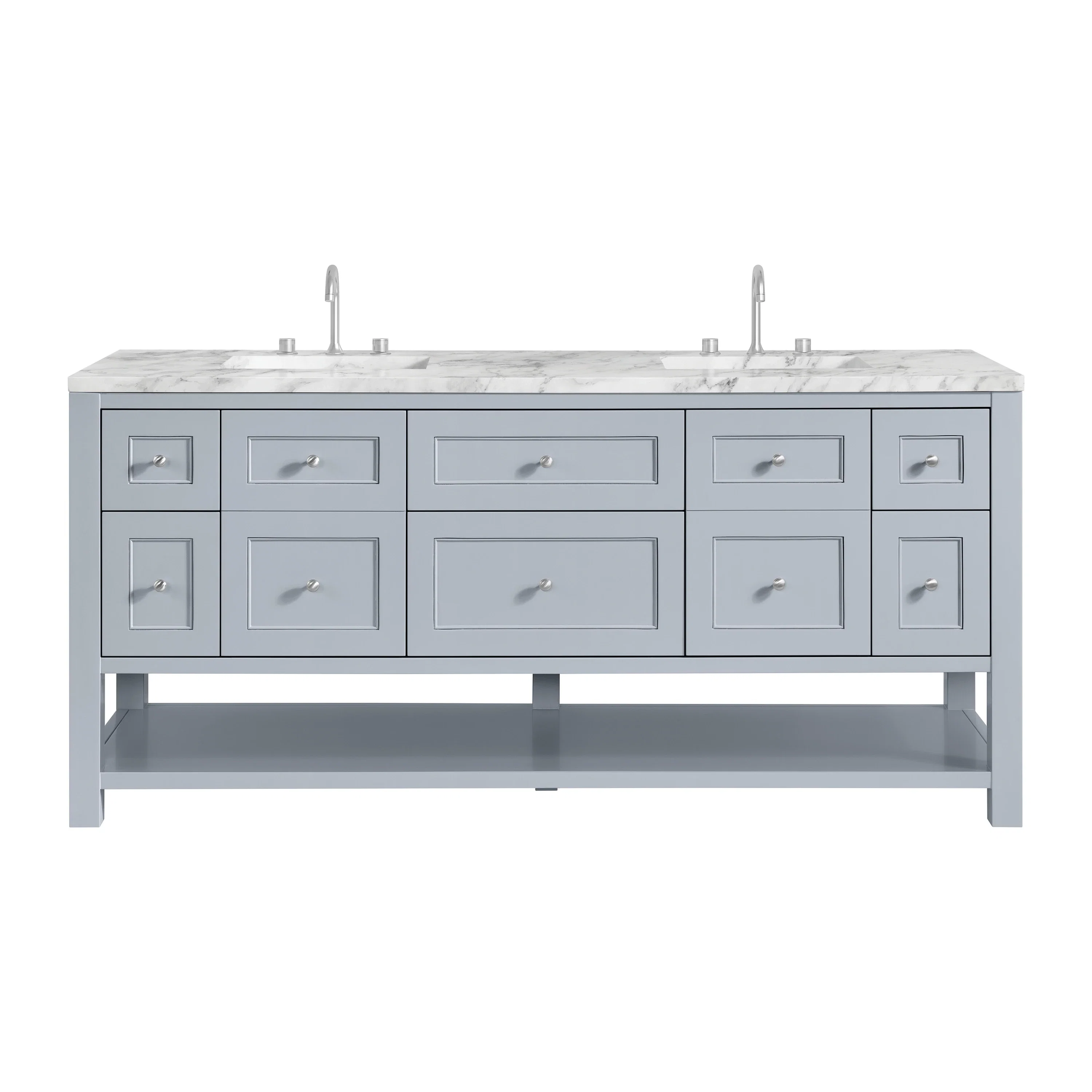 Breckenridge 72" Double Vanity, Serenity Blue, w/ 3 CM Carrara Marble Top