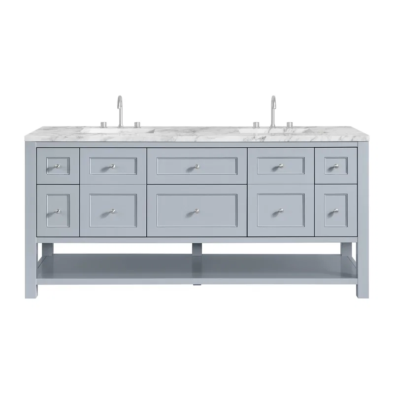 Breckenridge 72" Double Vanity, Serenity Blue, w/ 3 CM Carrara Marble Top
