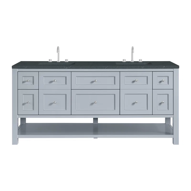Breckenridge 72" Double Vanity, Serenity Blue, w/ 3 CM Charcoal Soapstone Quartz Top