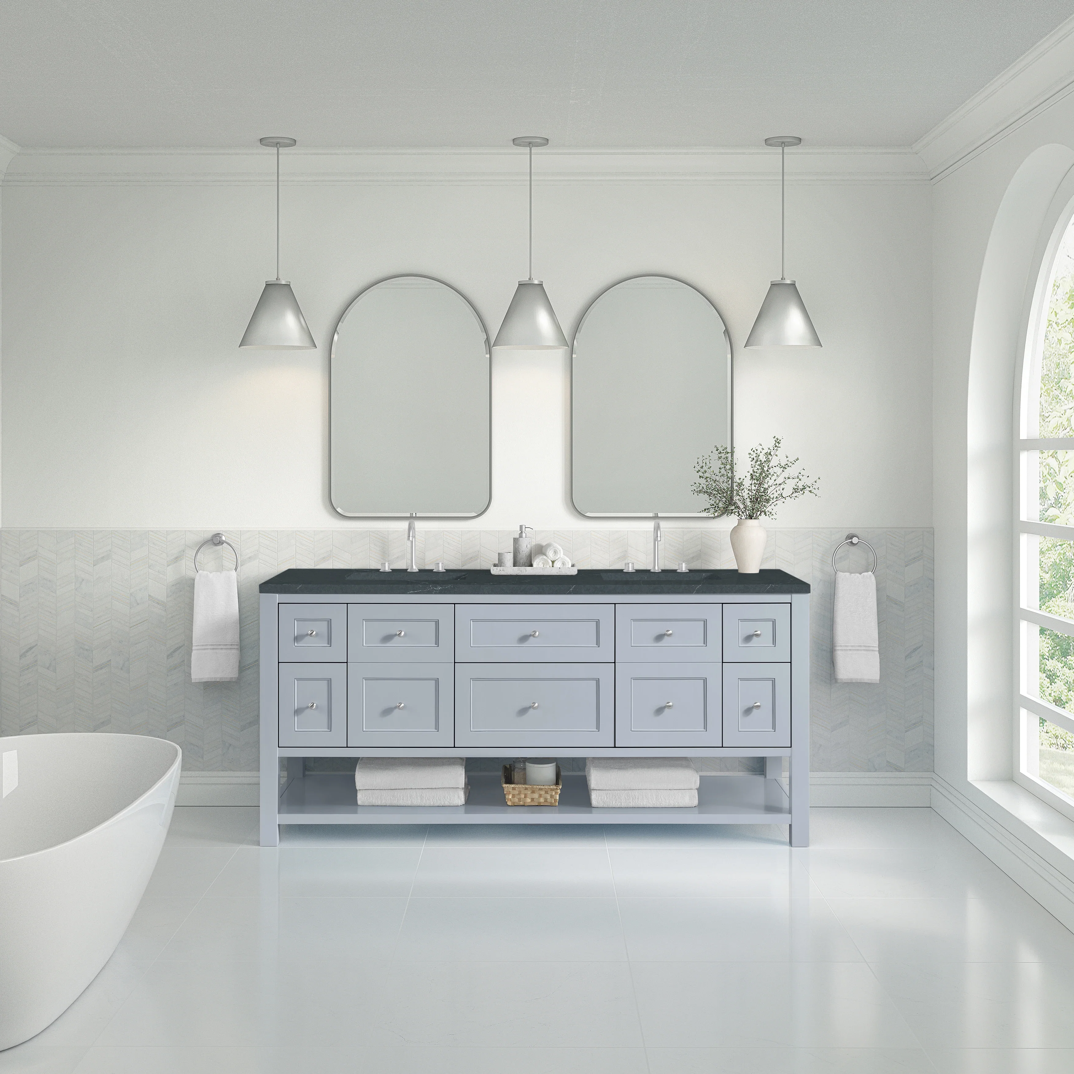 Breckenridge 72" Double Vanity, Serenity Blue, w/ 3 CM Charcoal Soapstone Quartz Top