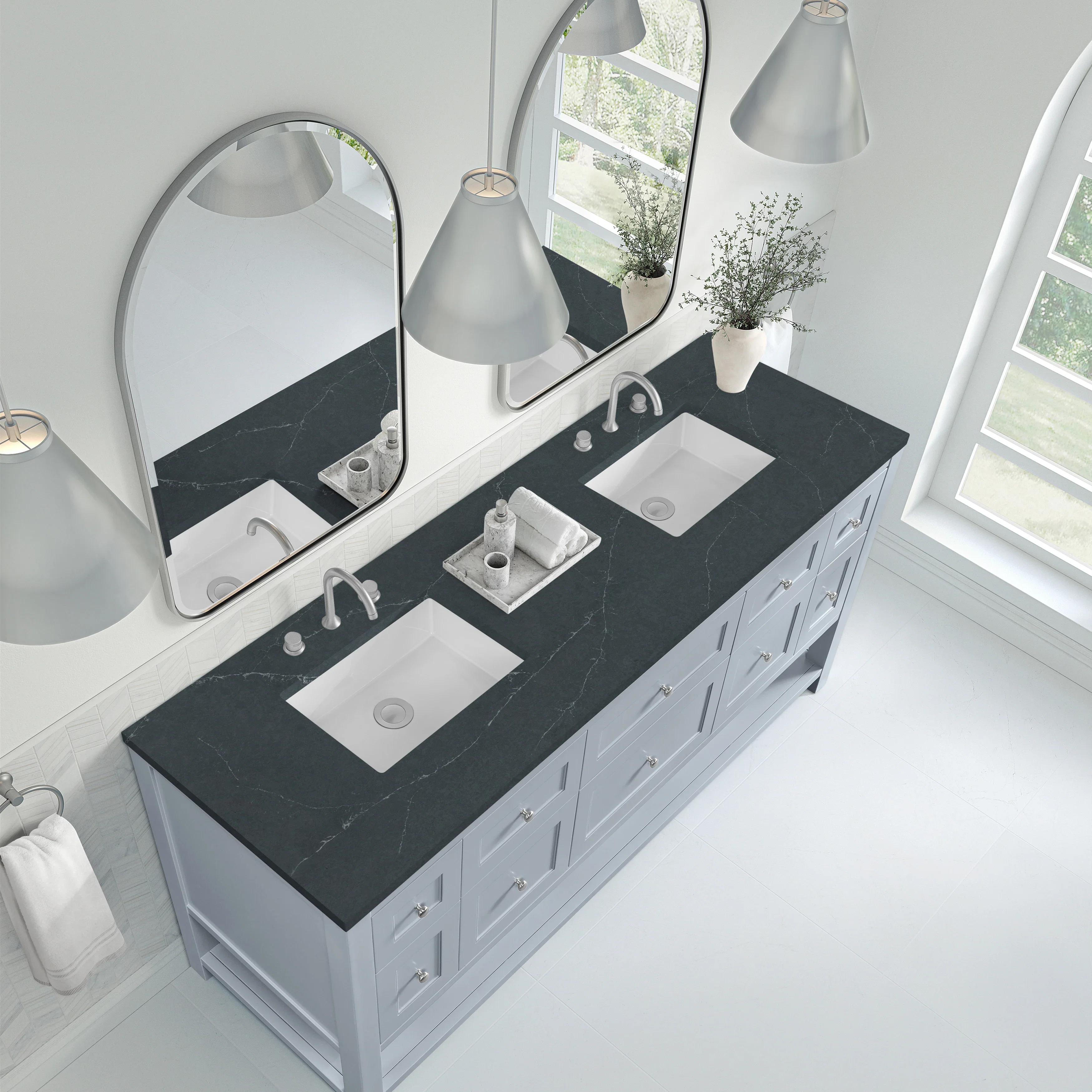Breckenridge 72" Double Vanity, Serenity Blue, w/ 3 CM Charcoal Soapstone Quartz Top