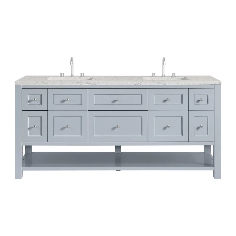 Breckenridge 72" Double Vanity, Serenity Blue, w/ 3 CM Eternal Jasmine Pearl Quartz Top