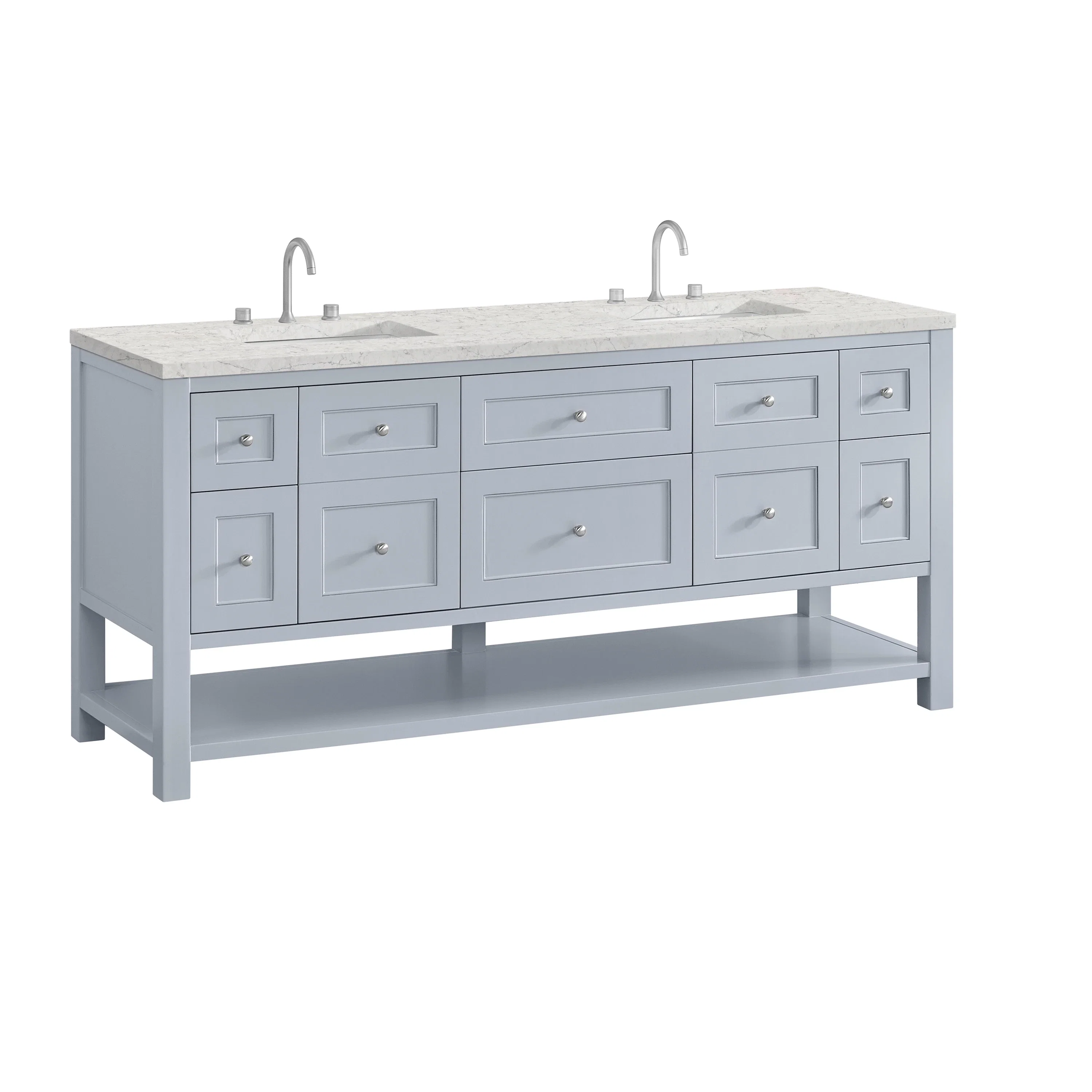 Breckenridge 72" Double Vanity, Serenity Blue, w/ 3 CM Eternal Jasmine Pearl Quartz Top