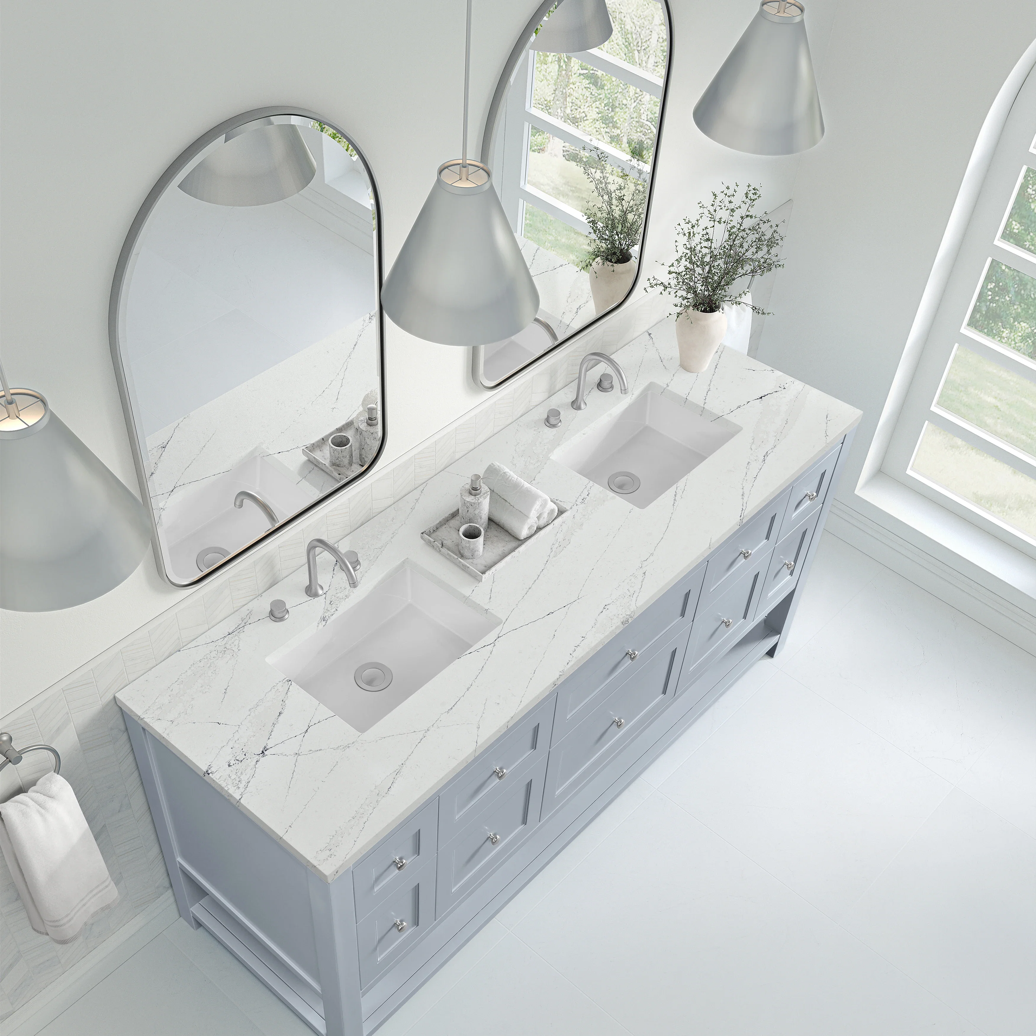 Breckenridge 72" Double Vanity, Serenity Blue, w/ 3 CM Ethereal Noctis Quartz Top
