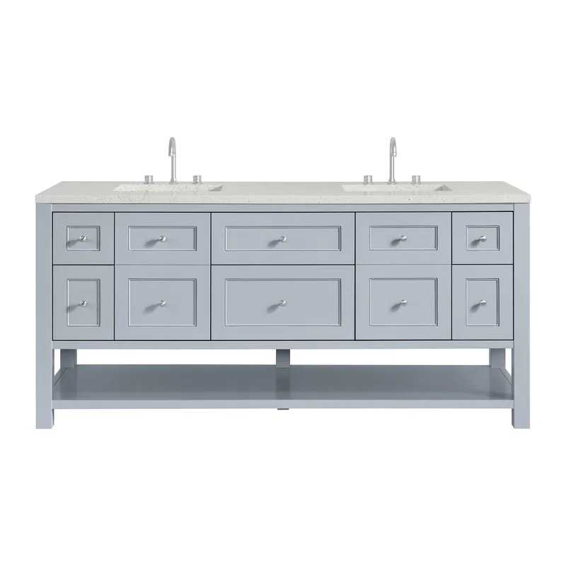 Breckenridge 72" Double Vanity, Serenity Blue, w/ 3 CM Lime Delight Quartz Top