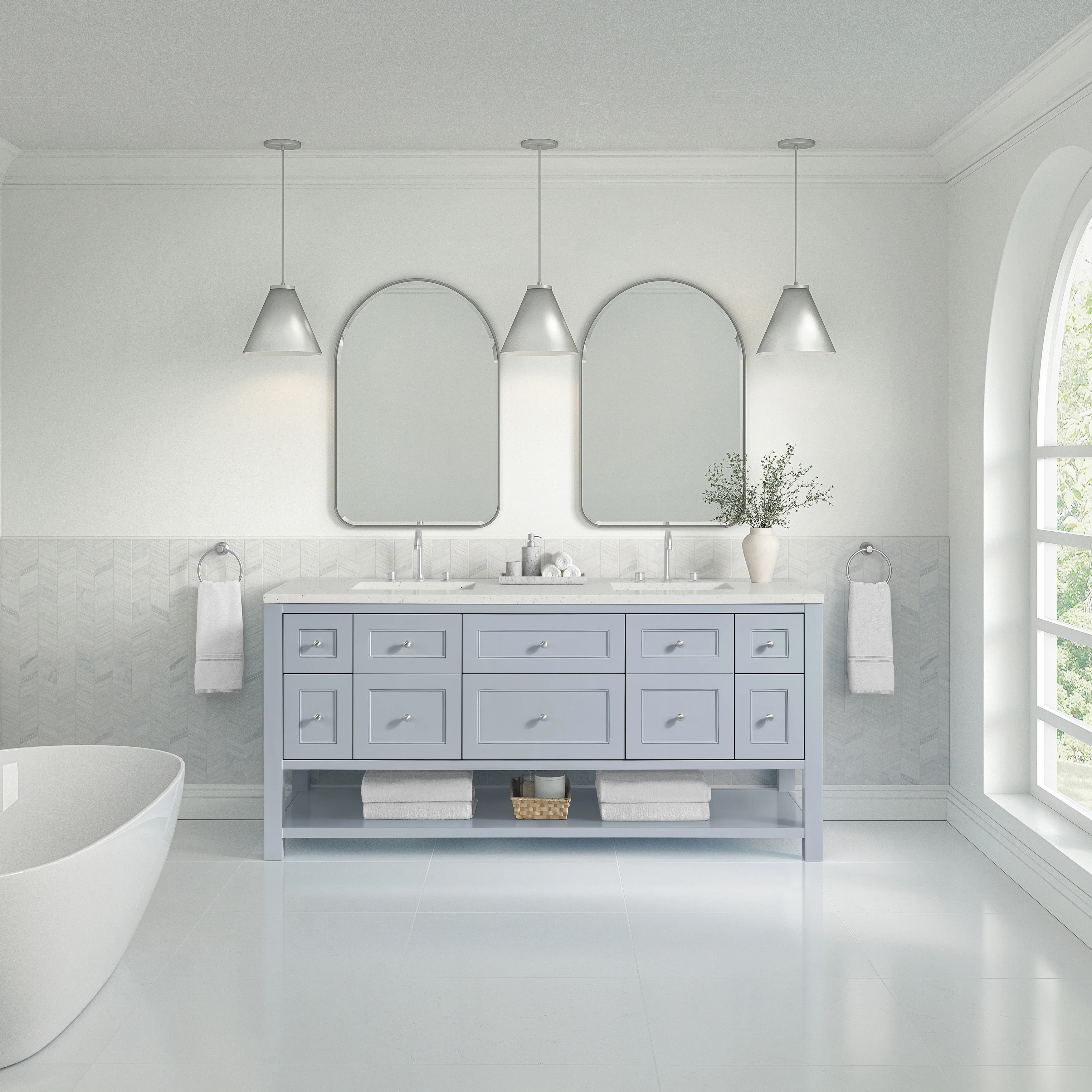 Breckenridge 72" Double Vanity, Serenity Blue, w/ 3 CM Lime Delight Quartz Top
