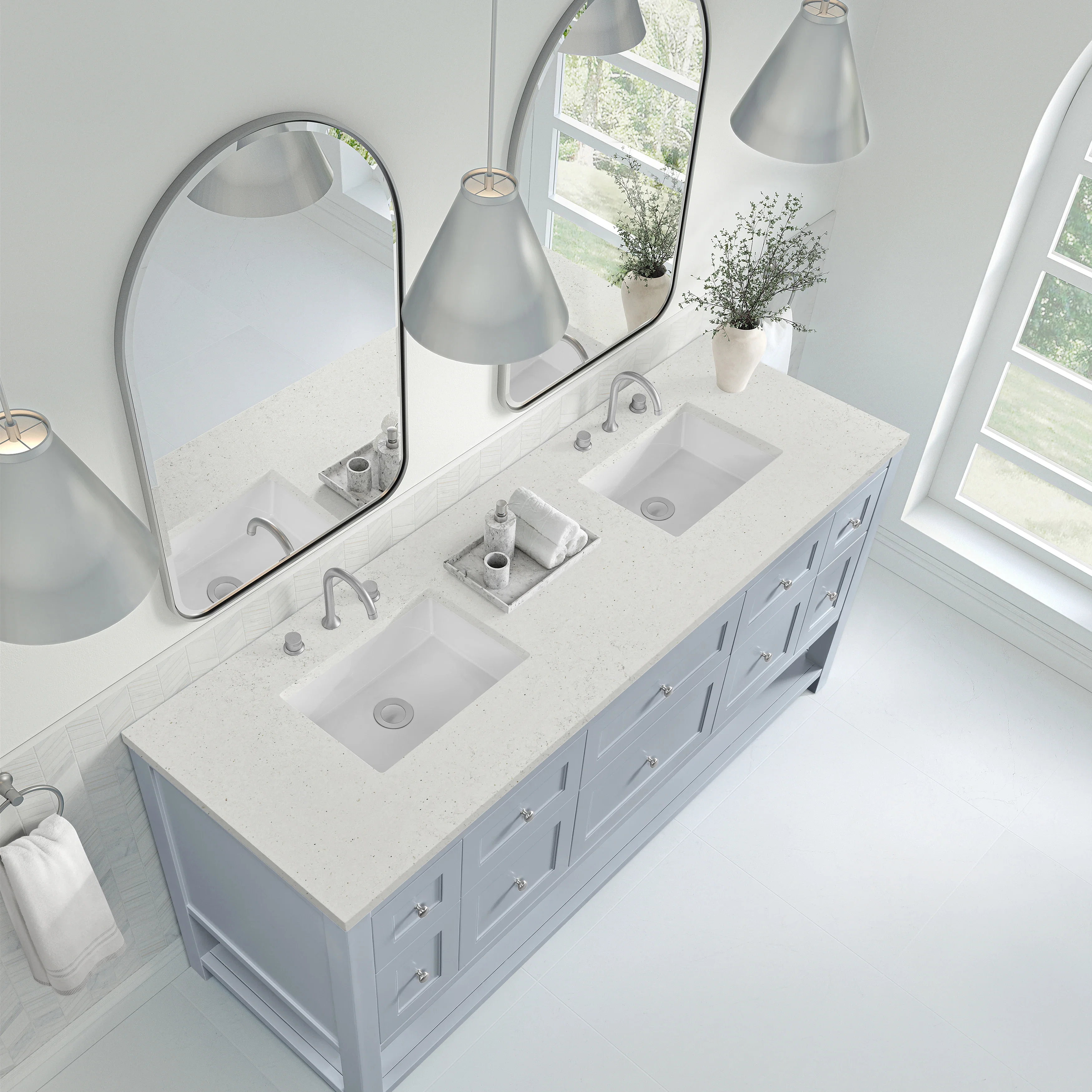 Breckenridge 72" Double Vanity, Serenity Blue, w/ 3 CM Lime Delight Quartz Top