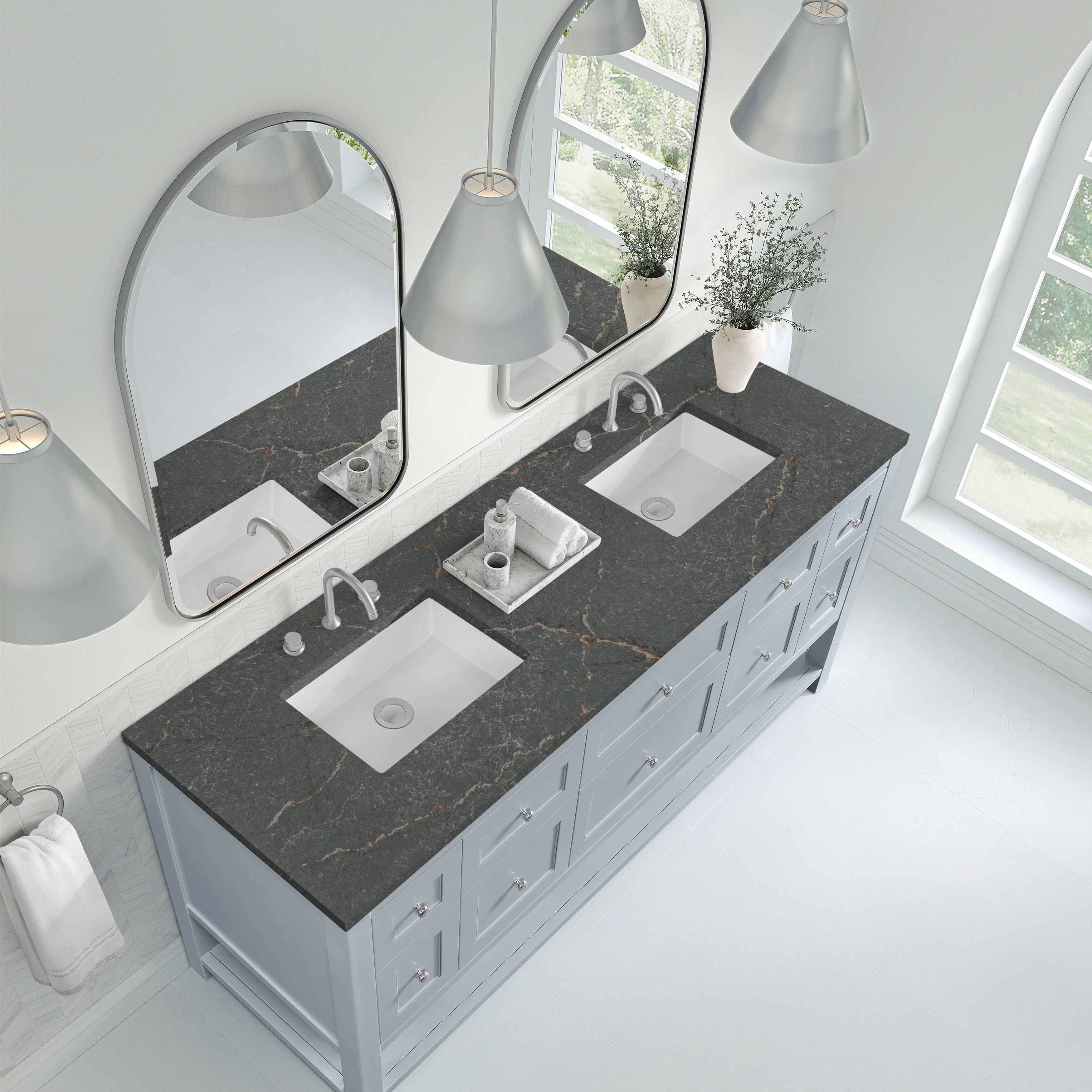 Breckenridge 72" Double Vanity, Serenity Blue w/ 3 CM Parisien Bleu Top