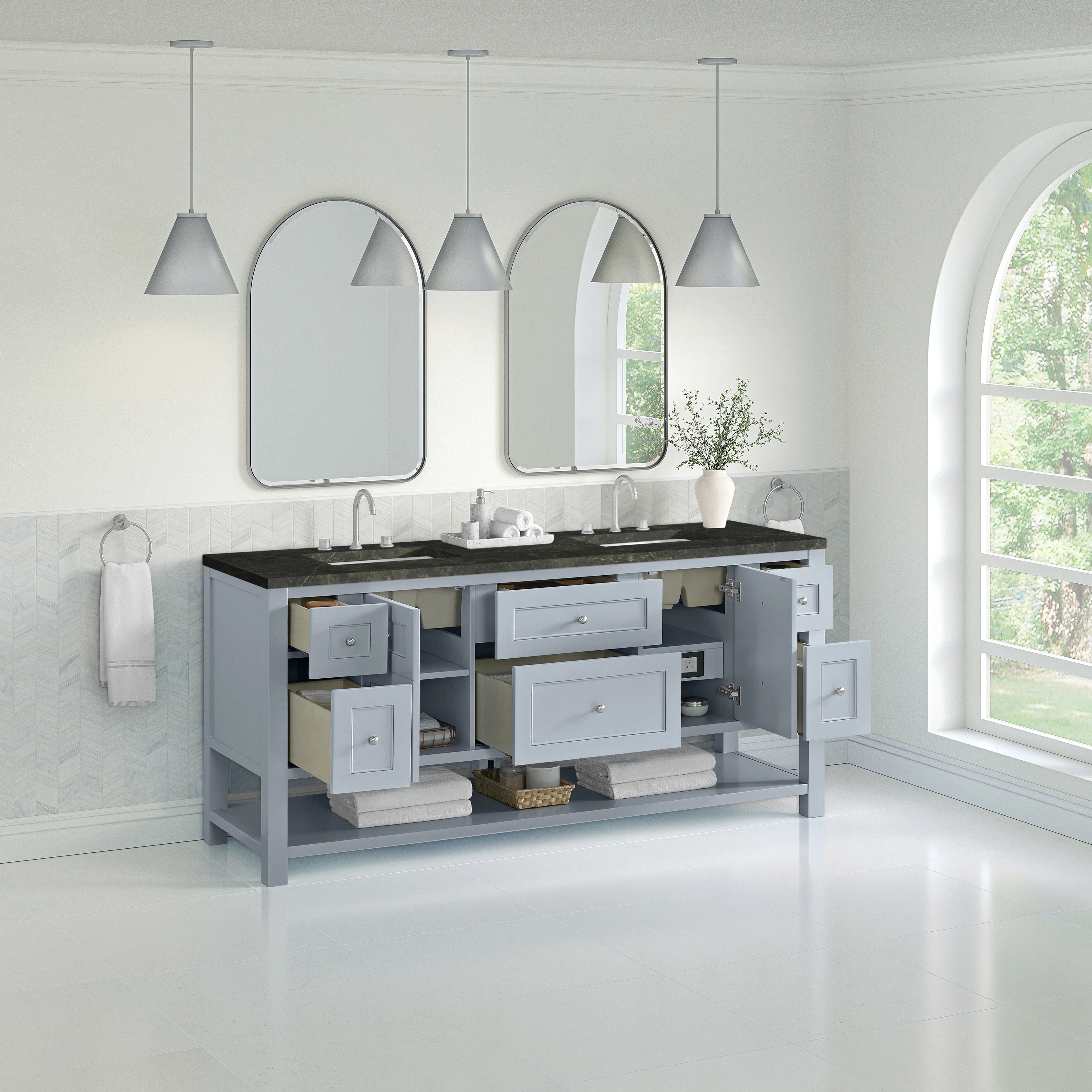 Breckenridge 72" Double Vanity, Serenity Blue, w/ 3 CM Phantome Eclos Top