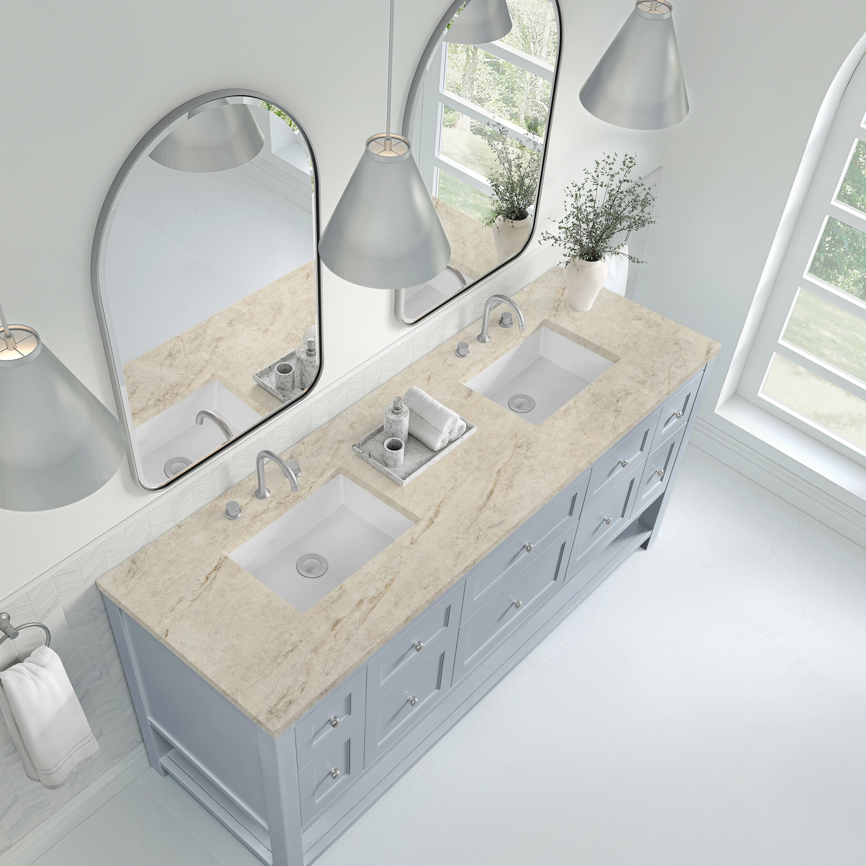Breckenridge 72" Double Vanity, Serenity Blue, w/ 3 CM Tajnar Eclos Top