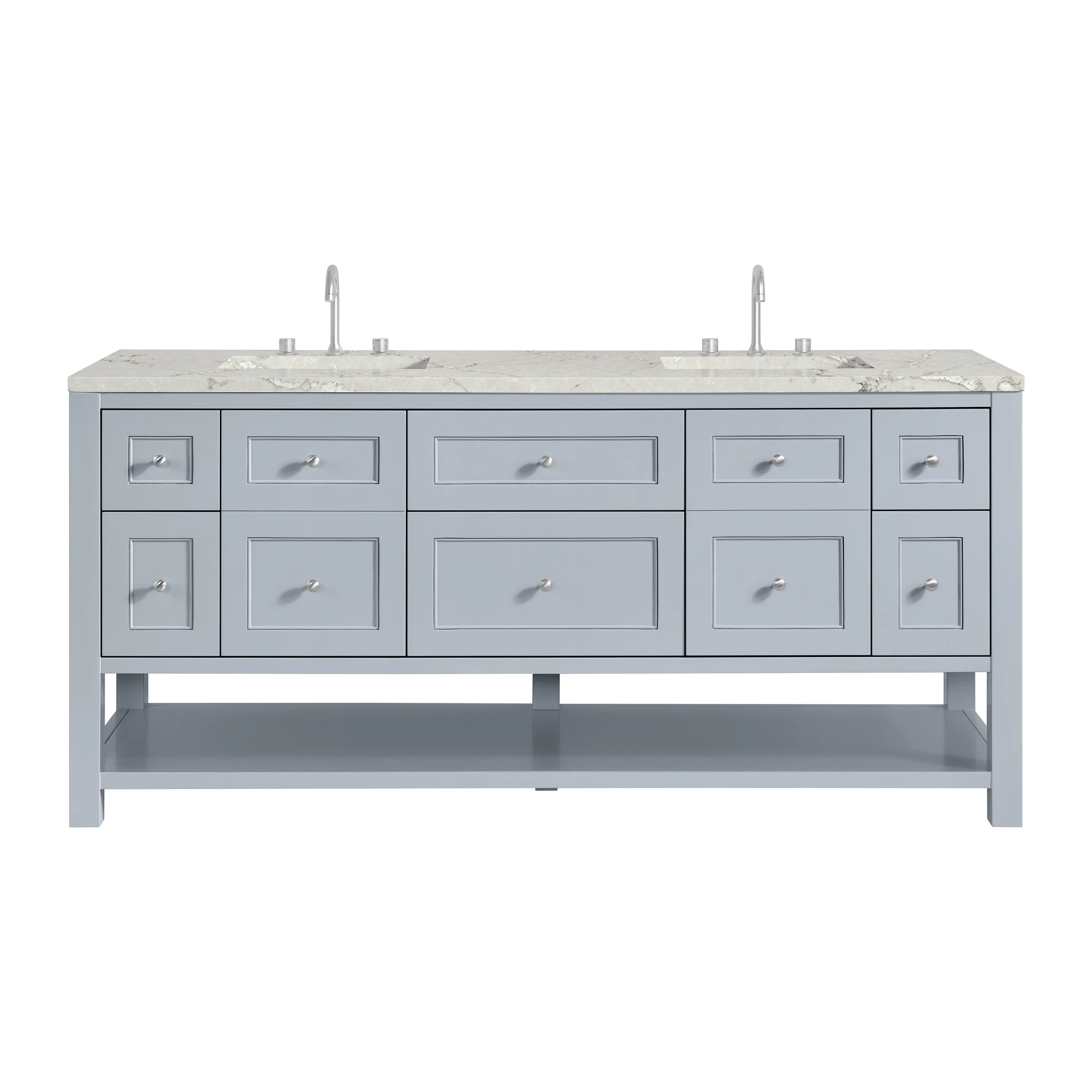 Breckenridge 72" Double Vanity, Serenity Blue, w/ 3 CM Victorian Silver Quartz Top