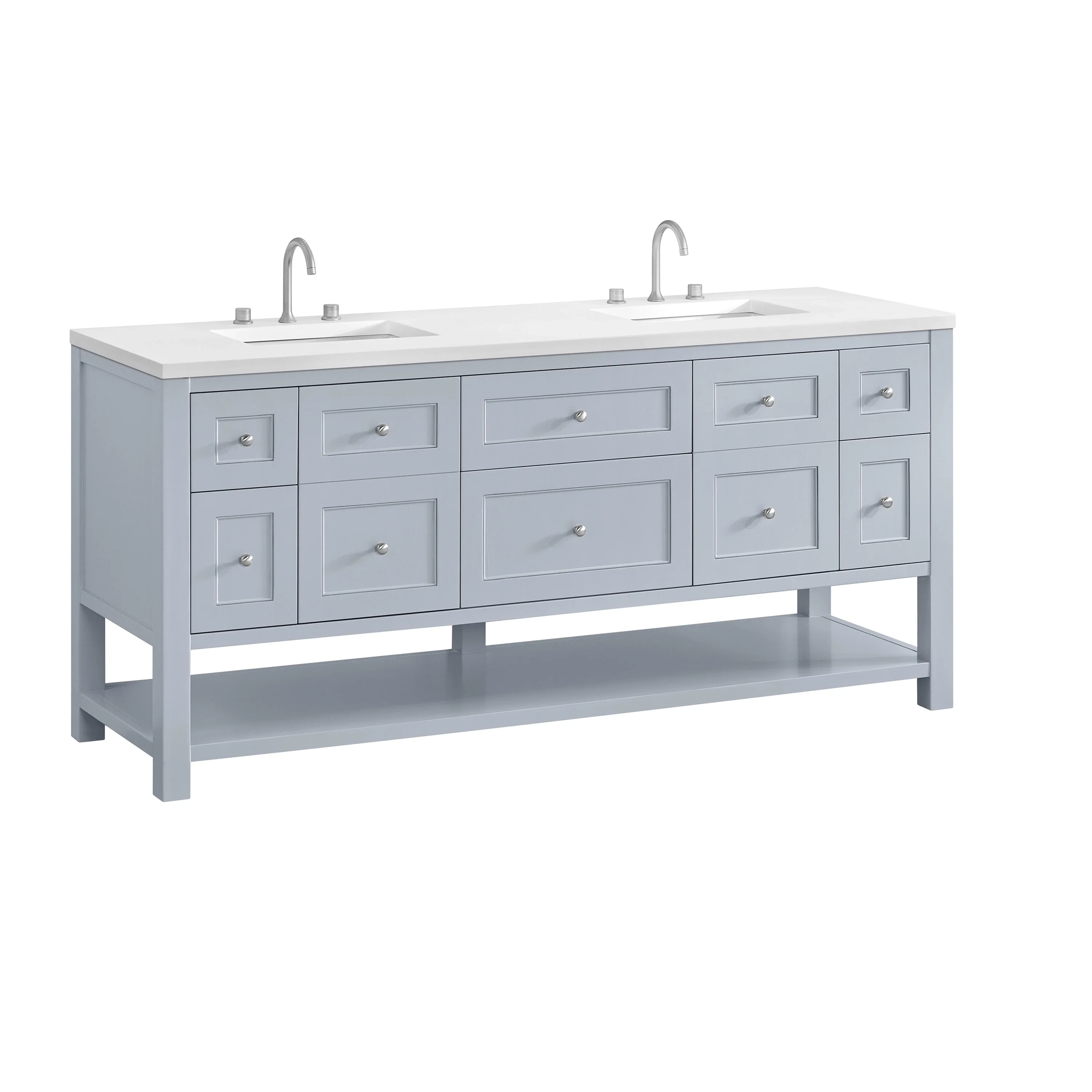 Breckenridge 72" Double Vanity, Serenity Blue, w/ 3 CM White Zeus Quartz Top