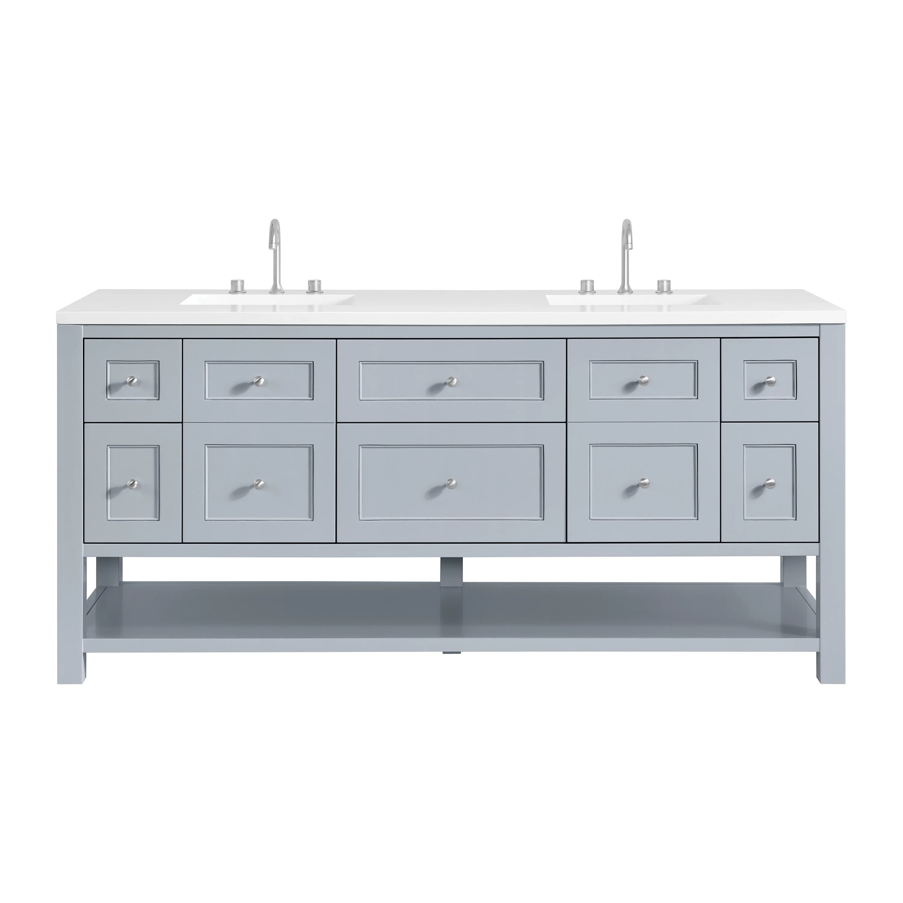 Breckenridge 72" Double Vanity, Serenity Blue, w/ 3 CM White Zeus Quartz Top