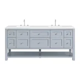 Breckenridge 72" Double Vanity, Serenity Blue, w/ 3 CM White Zeus Quartz Top