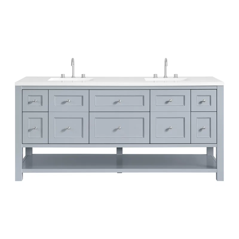 Breckenridge 72" Double Vanity, Serenity Blue, w/ 3 CM White Zeus Quartz Top