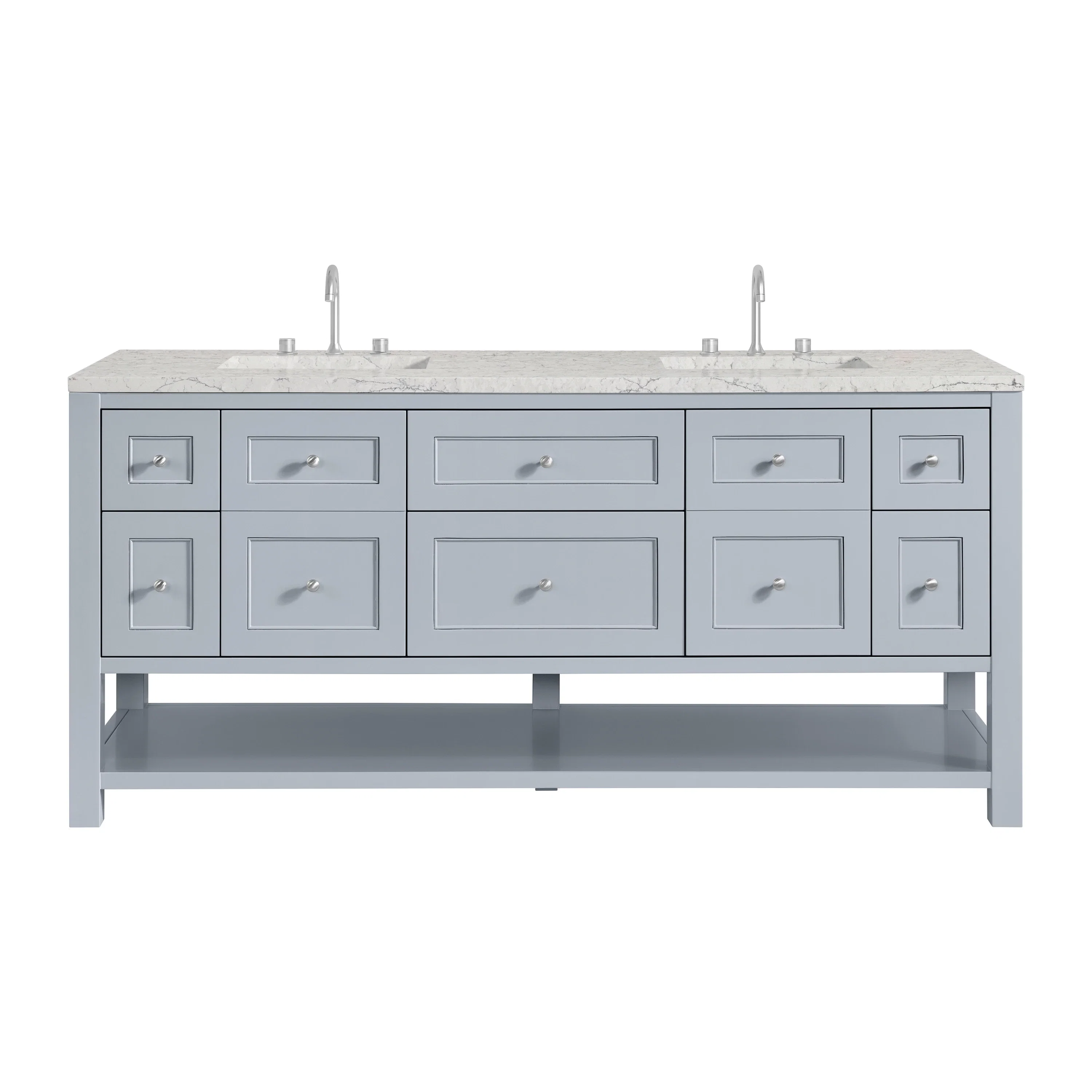 Breckenridge 72" Double Vanity, Serenity Blue, w/ 3 CM Eternal Jasmine Pearl Quartz Top w/FreePower Wireless Charger