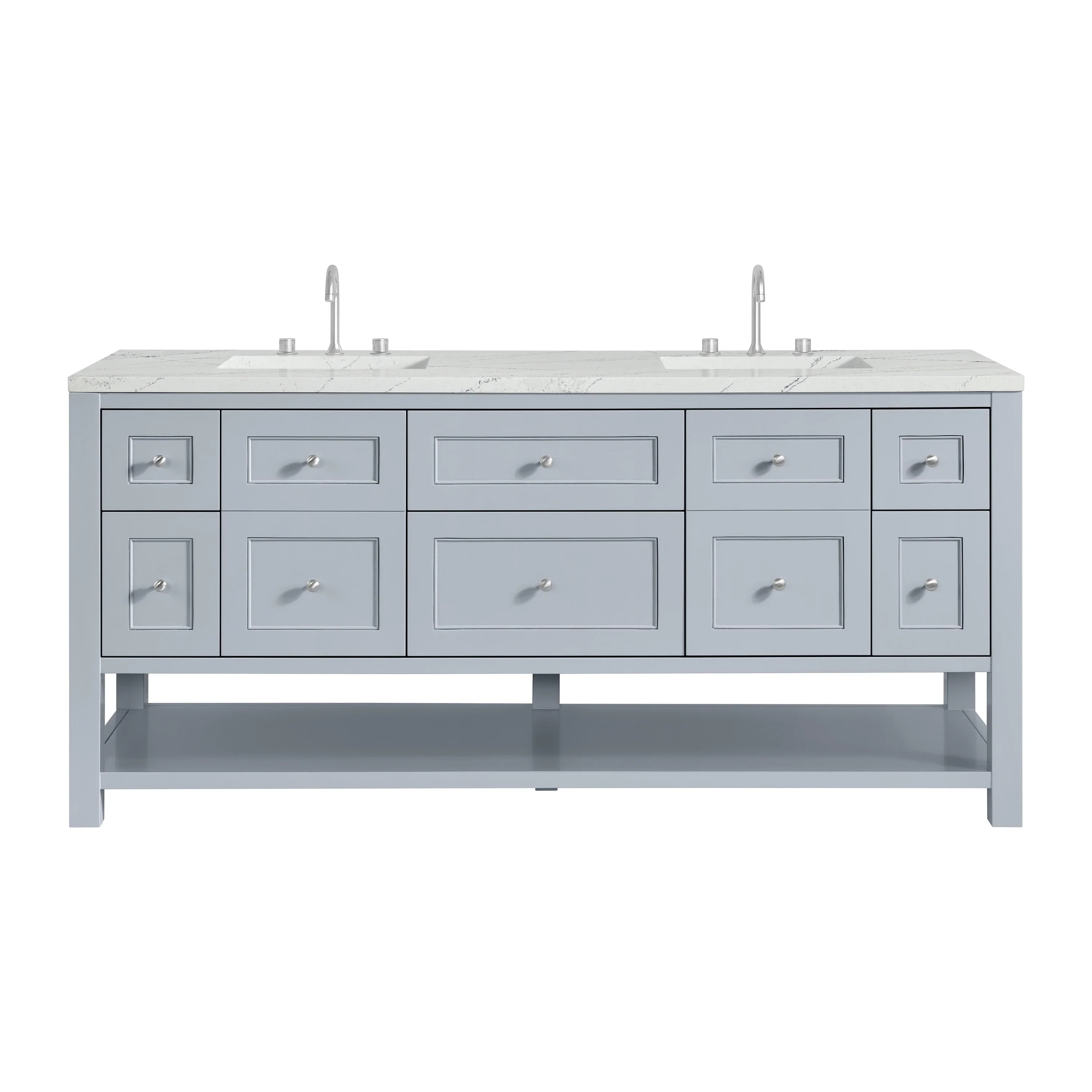 Breckenridge 72" Double Vanity, Serenity Blue, w/ 3 CM Ethereal Noctis Quartz Top w/FreePower Wireless Charger
