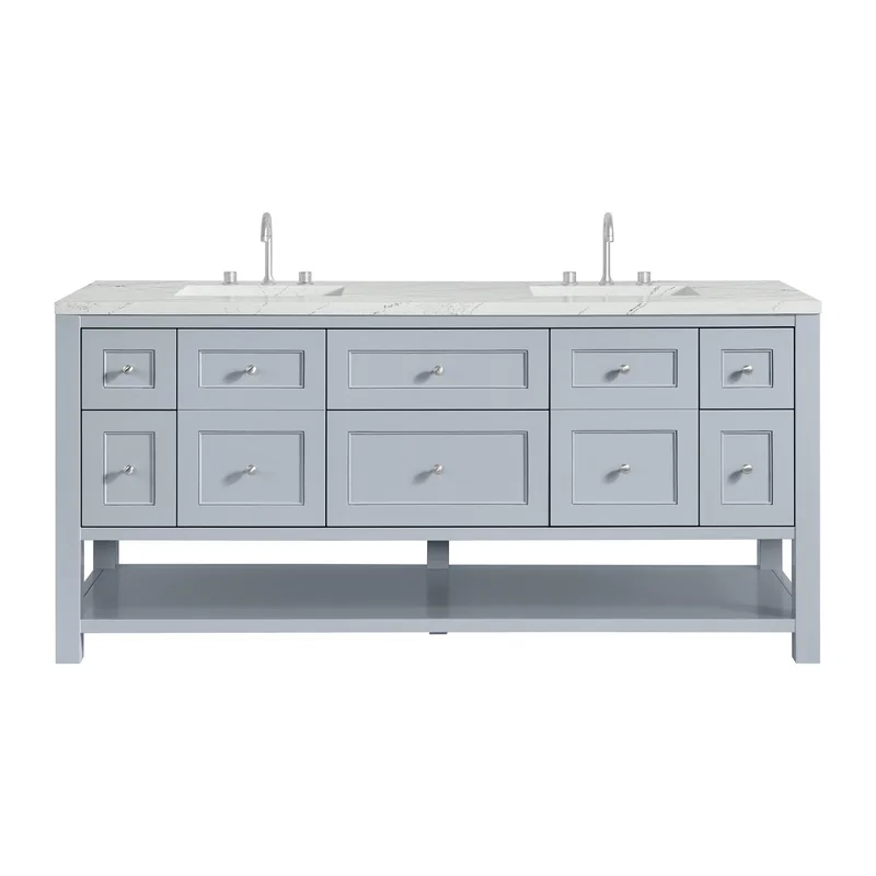 Breckenridge 72" Double Vanity, Serenity Blue, w/ 3 CM Ethereal Noctis Quartz Top w/FreePower Wireless Charger