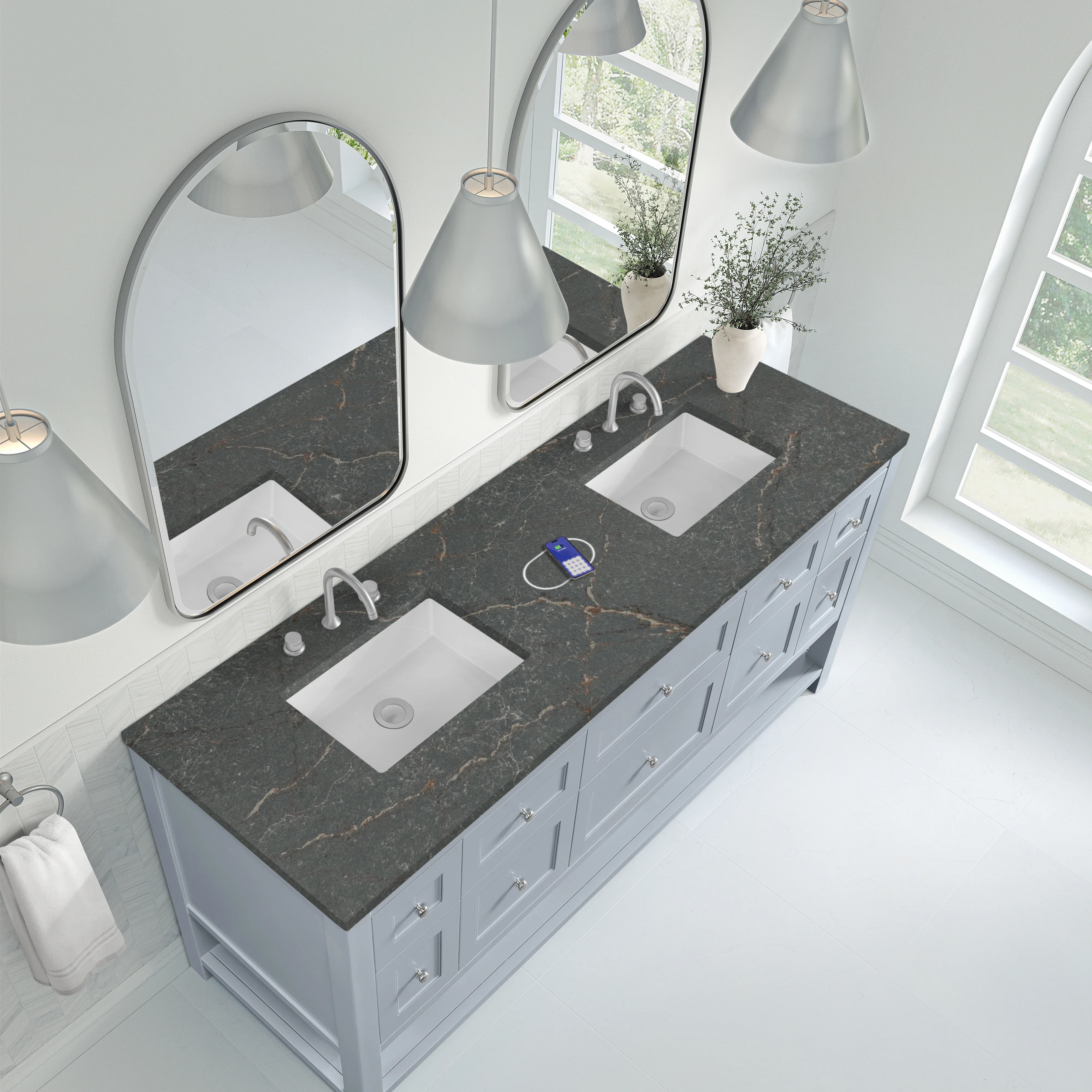 Breckenridge 72" Double Vanity, Serenity Blue w/ 3 CM Parisien Bleu Top w/FreePower Wireless Charger