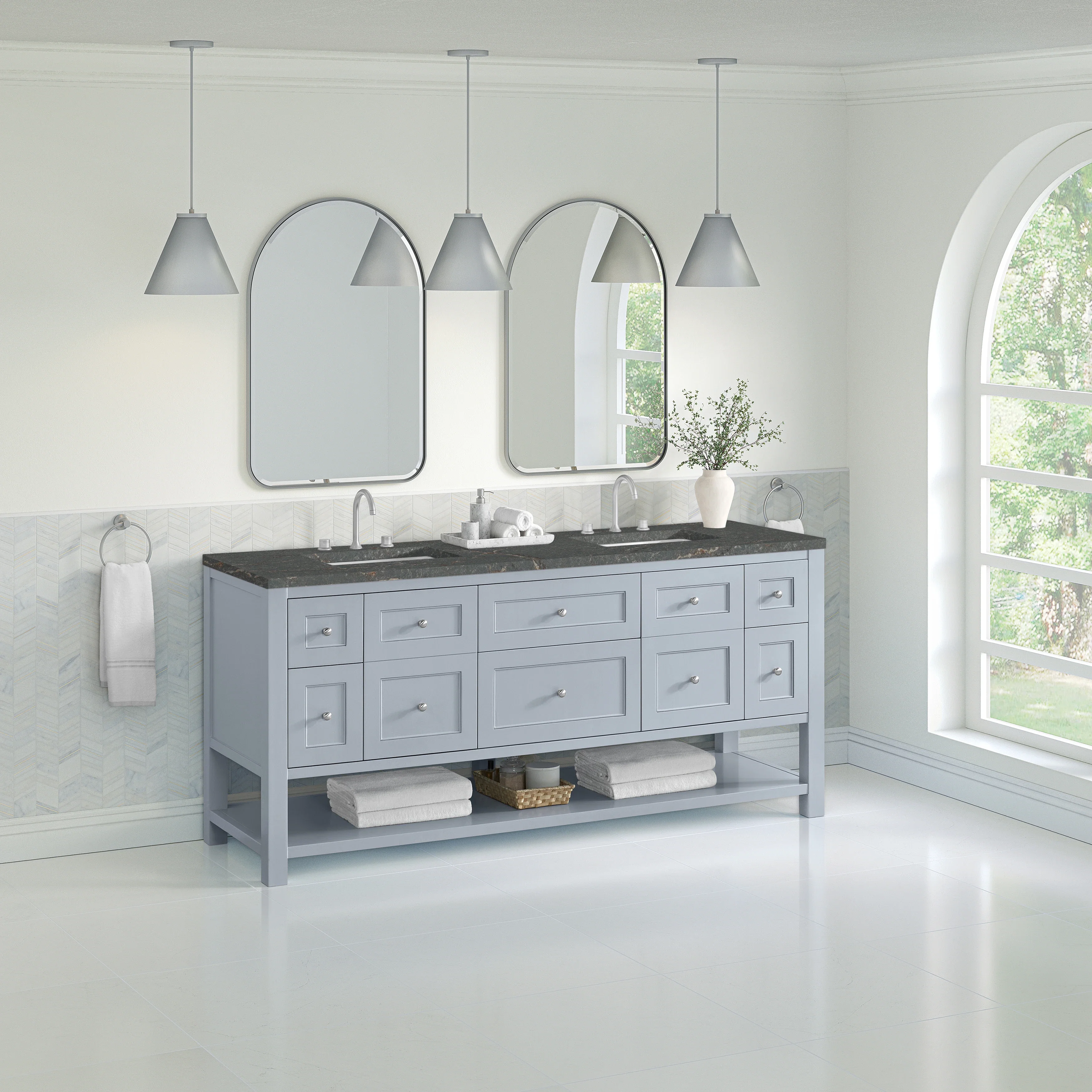 Breckenridge 72" Double Vanity, Serenity Blue w/ 3 CM Parisien Bleu Top w/FreePower Wireless Charger