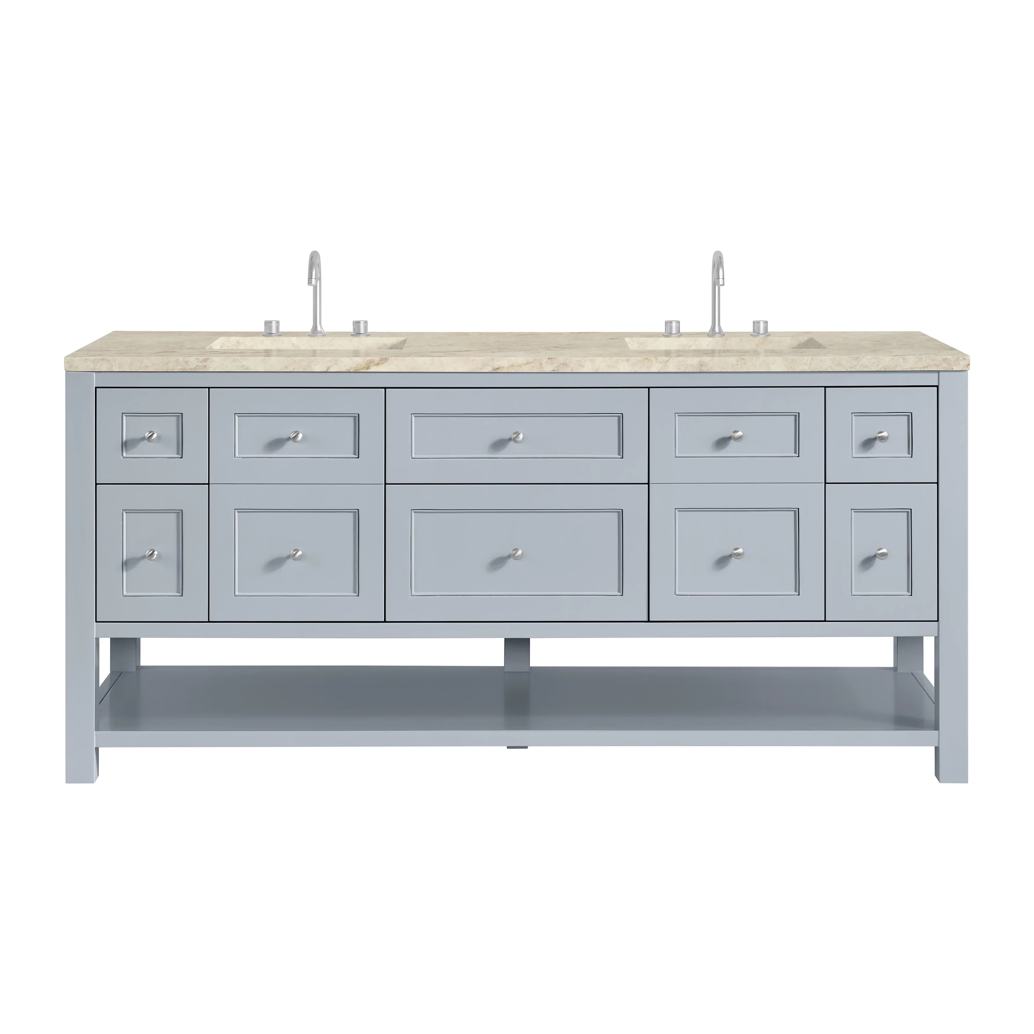 Breckenridge 72" Double Vanity, Serenity Blue, w/ 3 CM Tajnar Eclos Top w/FreePower Wireless Charger