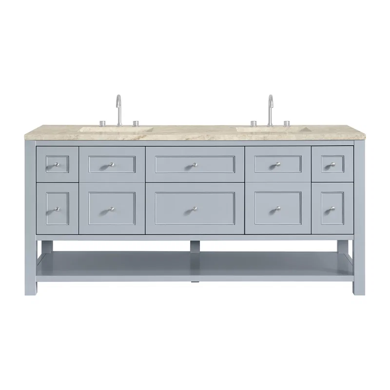 Breckenridge 72" Double Vanity, Serenity Blue, w/ 3 CM Tajnar Eclos Top w/FreePower Wireless Charger