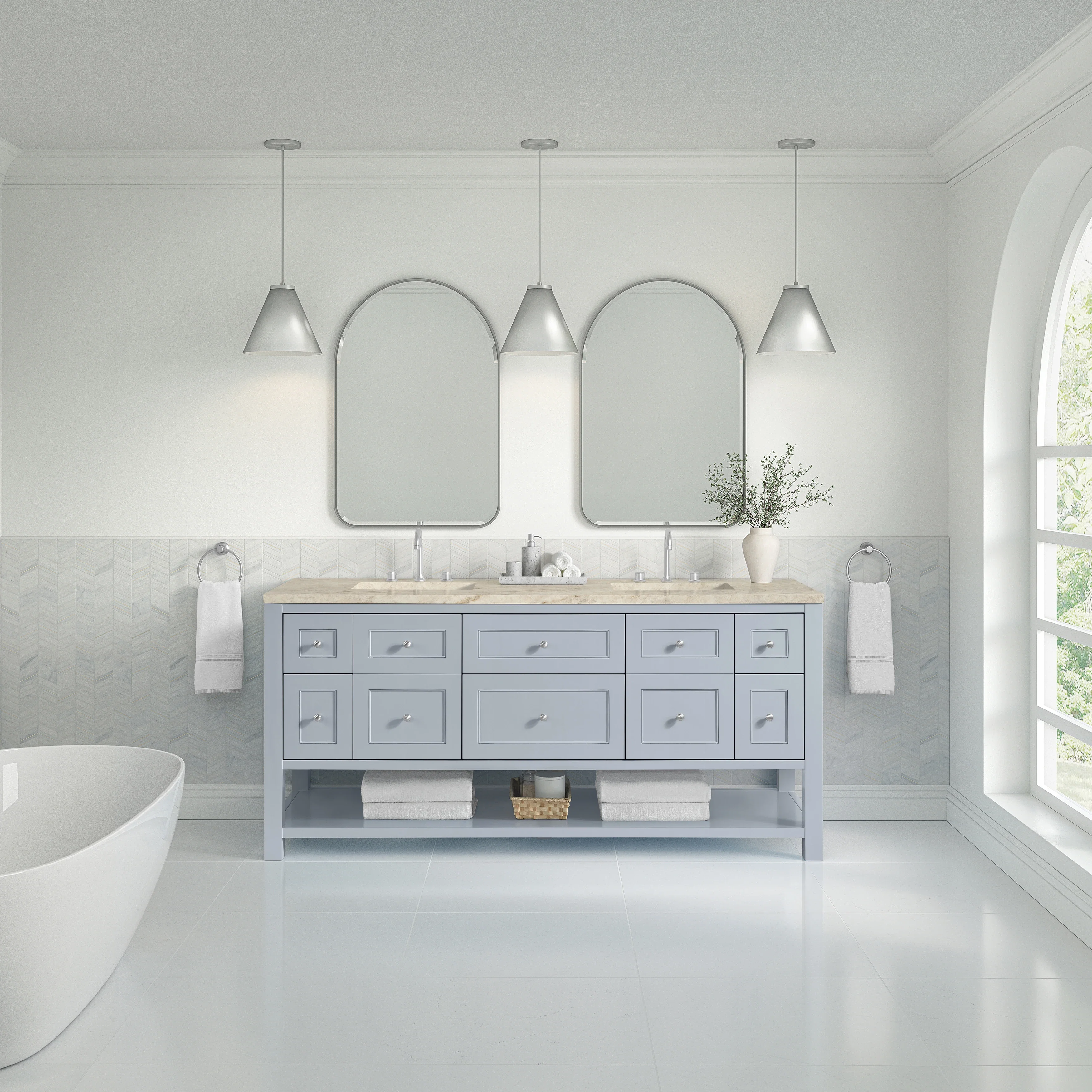 Breckenridge 72" Double Vanity, Serenity Blue, w/ 3 CM Tajnar Eclos Top w/FreePower Wireless Charger