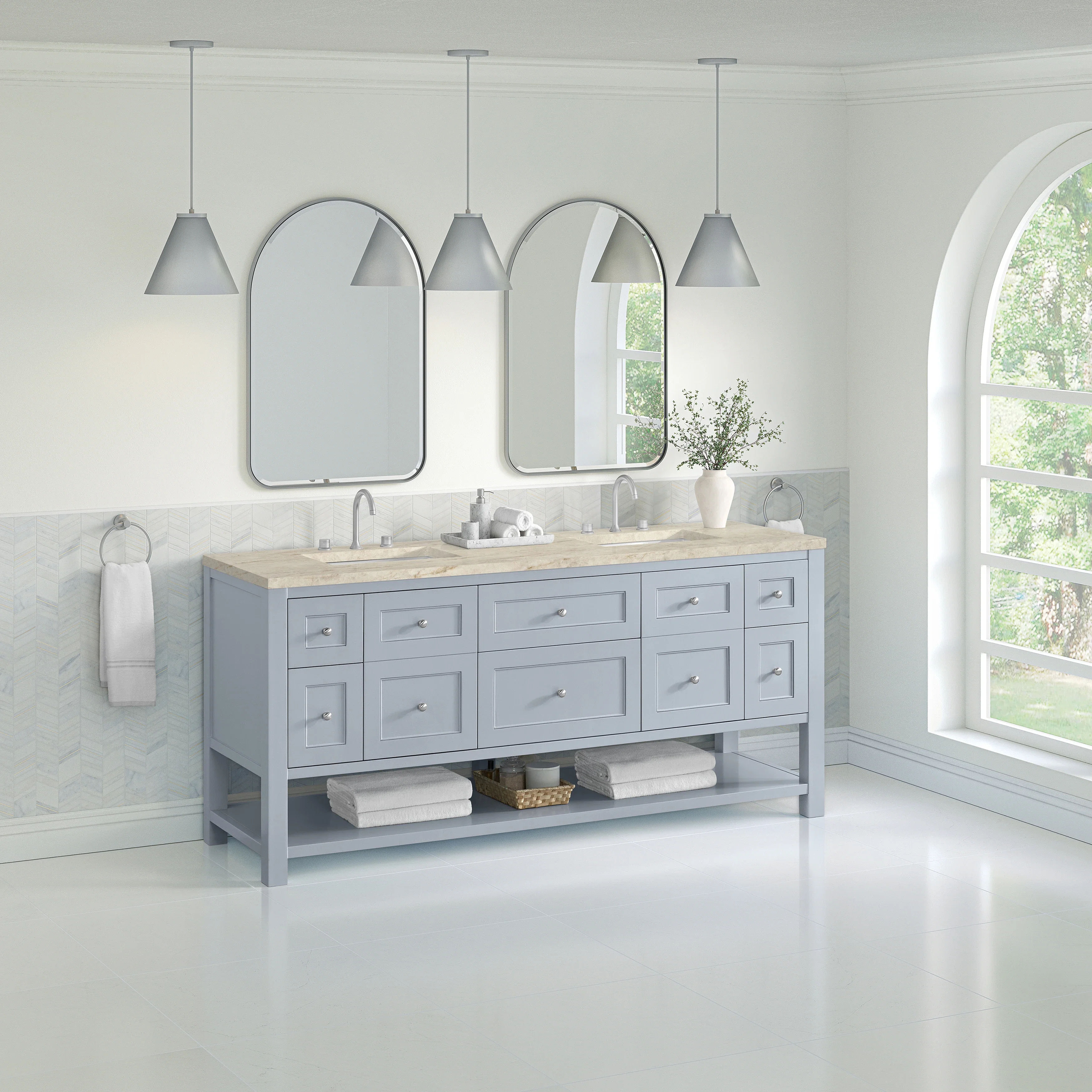 Breckenridge 72" Double Vanity, Serenity Blue, w/ 3 CM Tajnar Eclos Top w/FreePower Wireless Charger