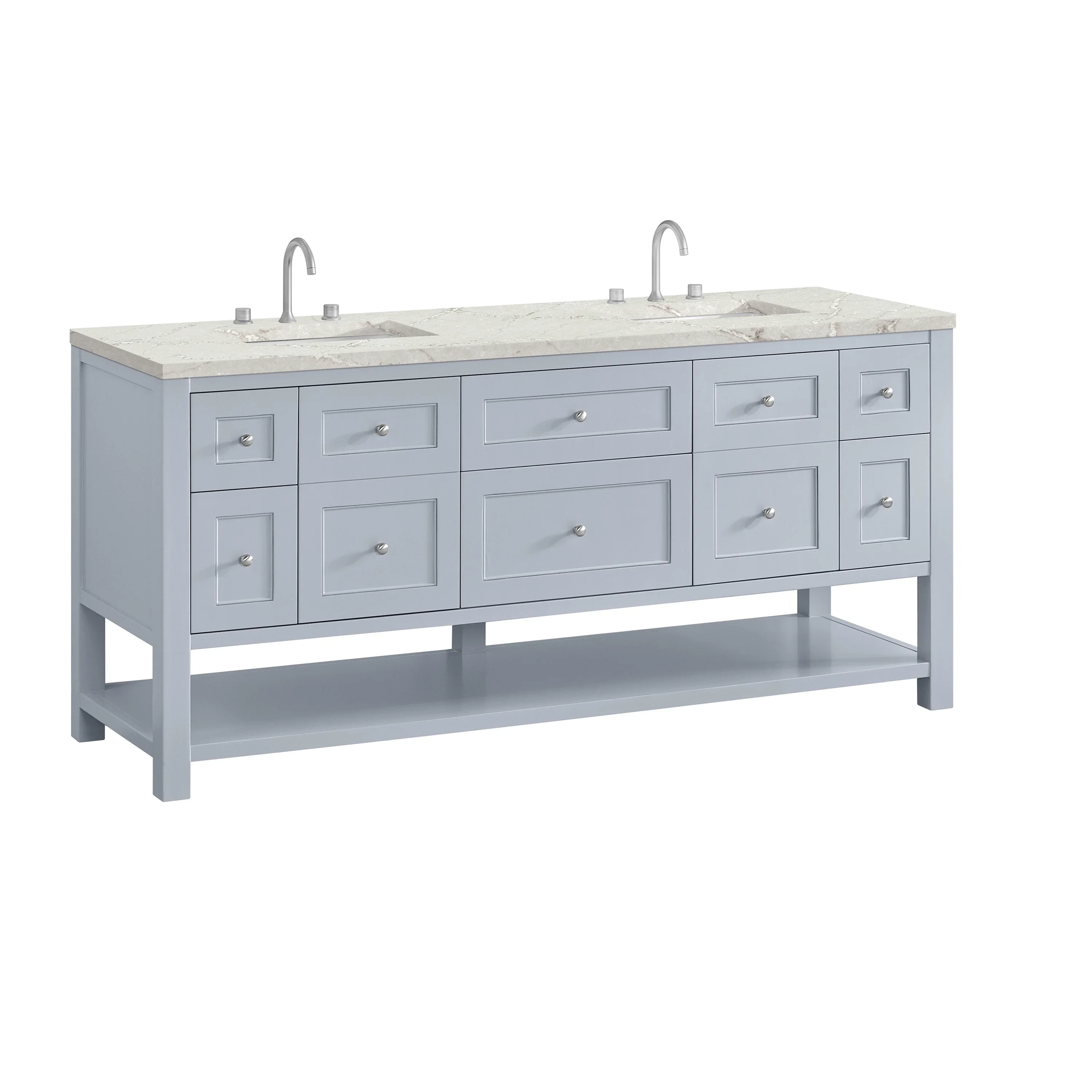 Breckenridge 72" Double Vanity, Serenity Blue, w/ 3 CM Victorian Silver Quartz Top w/FreePower Wireless Charger