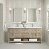 Breckenridge 72" Double Vanity, Whitewashed Oak w/ Single Hole 3 CM White Zeus Silestone Top & Backsplash