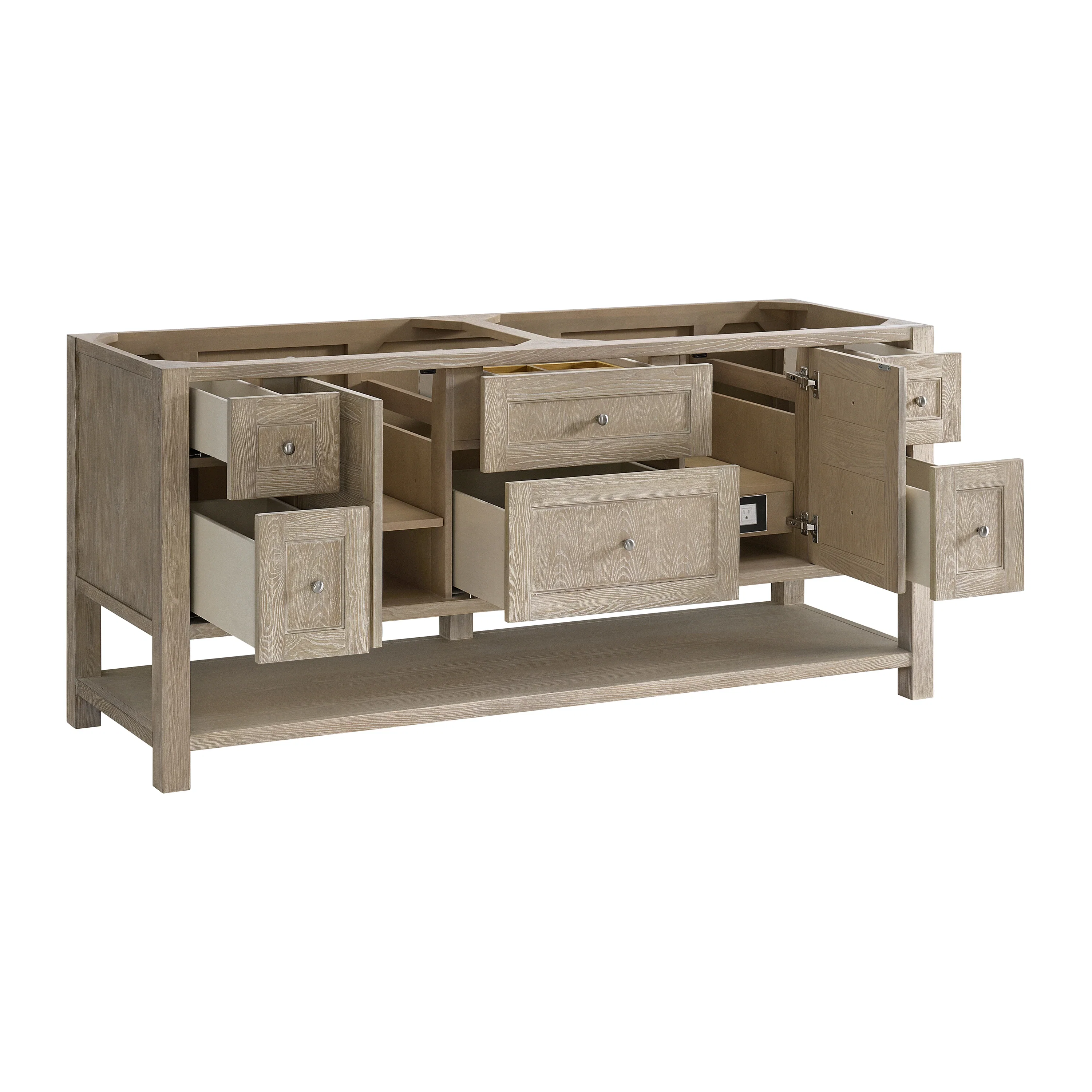 Breckenridge 72" Double Vanity, Whitewashed Oak w/ 3 CM Carrara White Marble Top