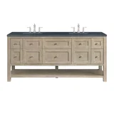 Breckenridge 72" Double Vanity, Whitewashed Oak w/ 3 CM Charcoal Soapstone Silestone Top