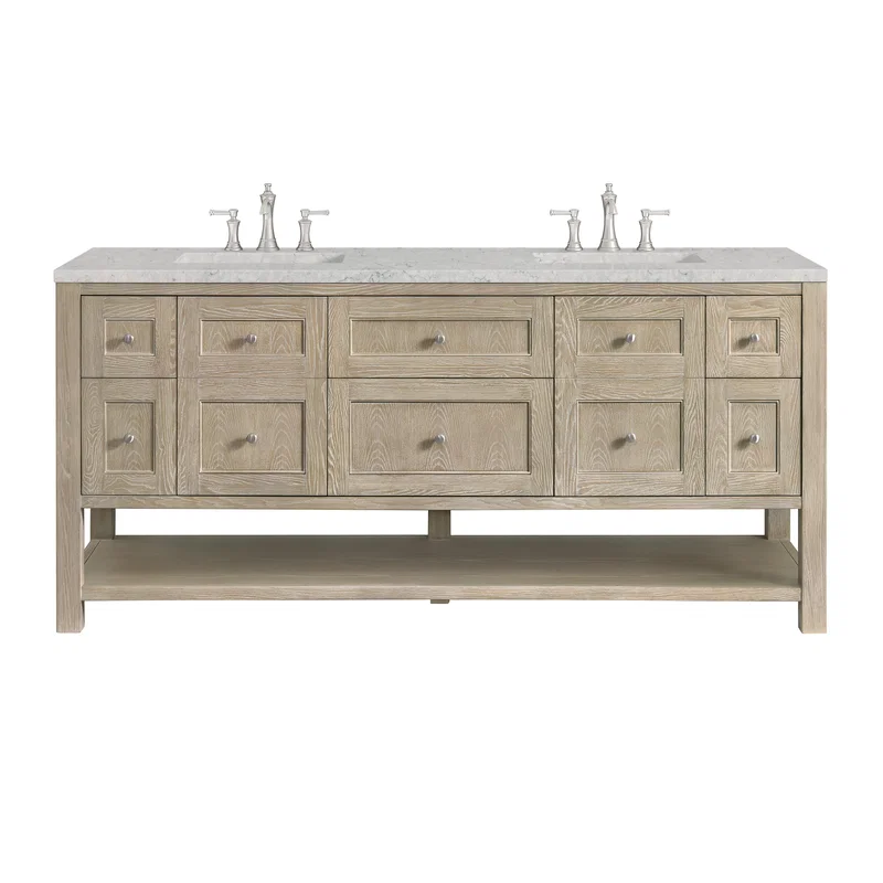 Breckenridge 72" Double Vanity, Whitewashed Oak w/ 3 CM Eternal Jasmine Pearl Silestone Top