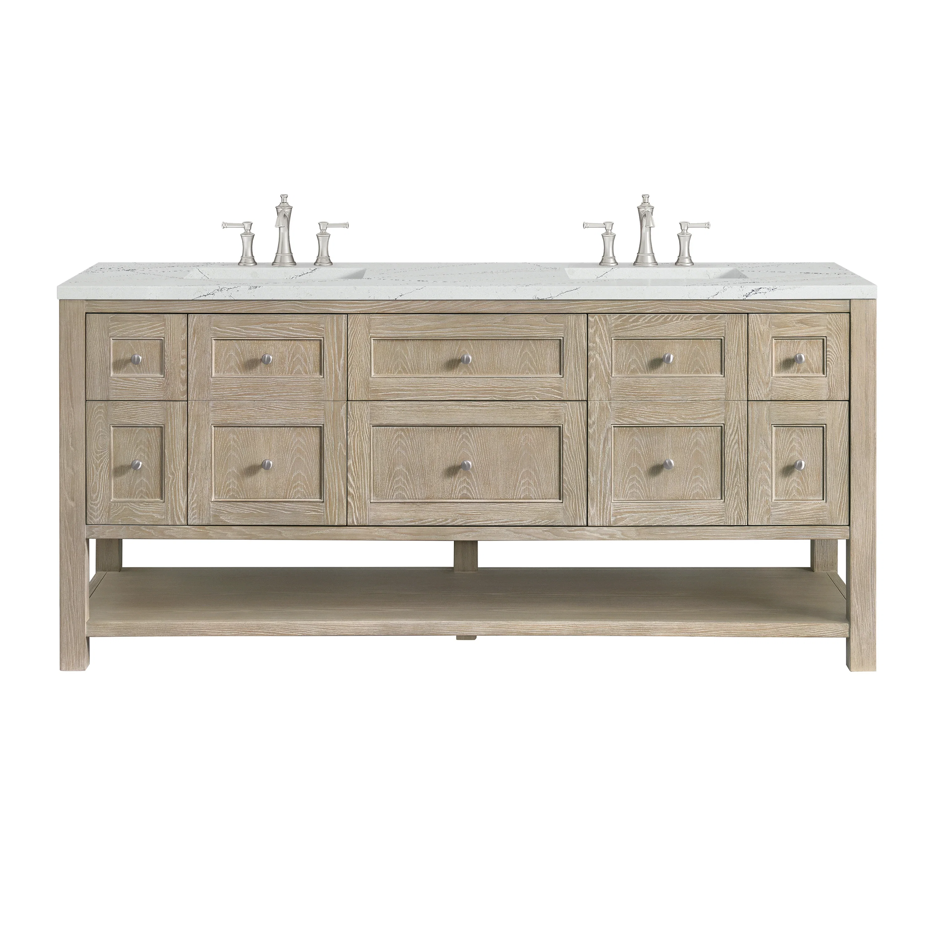 Breckenridge 72" Double Vanity, Whitewashed Oak w/ 3 CM Ethereal Noctis Silestone Top