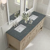 Breckenridge 72" Double Vanity, Whitewashed Oak w/ 3 CM Parisien Bleu Silestone Top