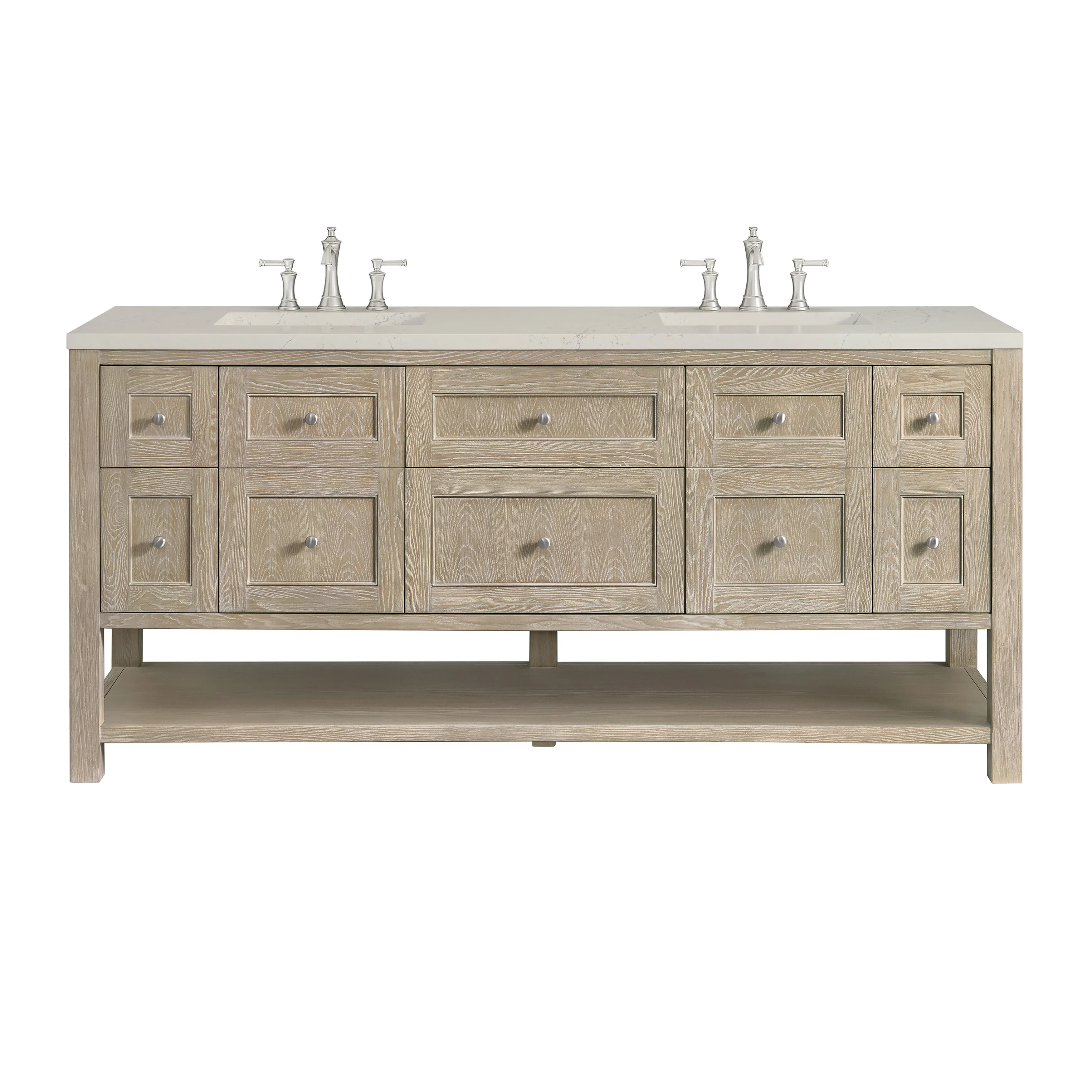 Breckenridge 72" Double Vanity, Whitewashed Oak, w/ 3 CM Siberian Silestone Top