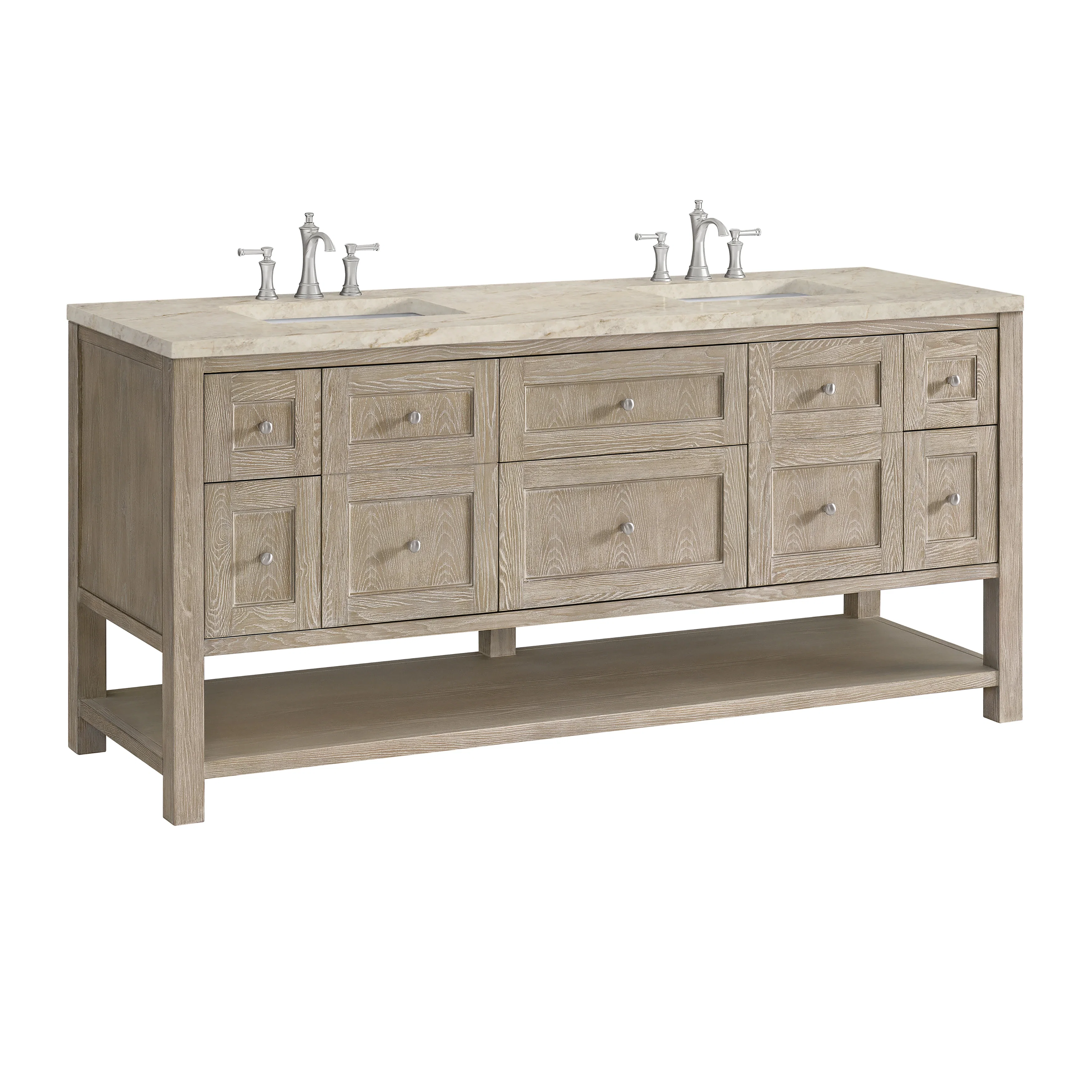 Breckenridge 72" Double Vanity, Whitewashed Oak, w/ 3 CM Tajnar Eclos Top