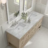 Breckenridge 72" Double Vanity, Whitewashed Oak w/ 3 CM Victorian Silver Silestone Top